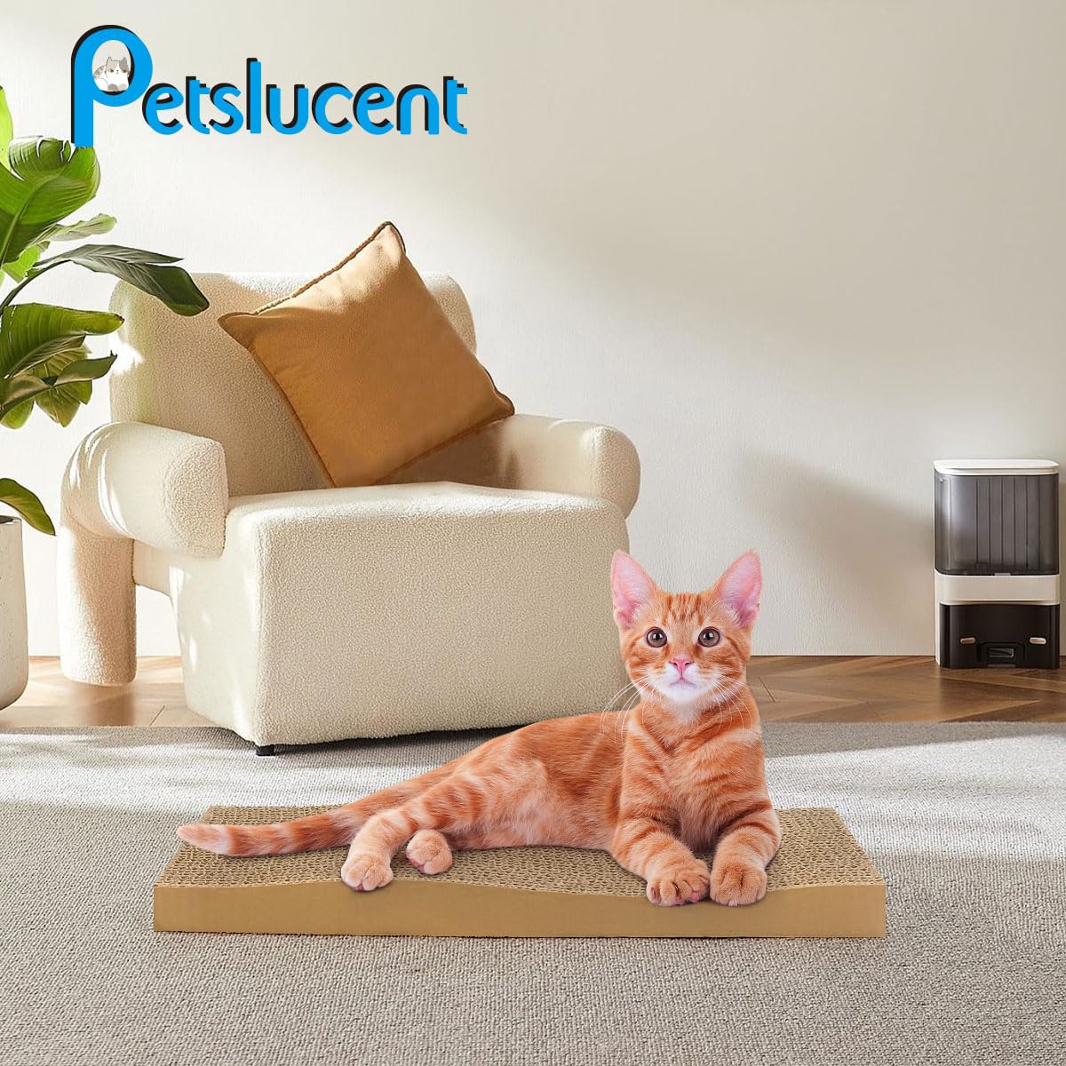 Petslucent Cat Scratcher, 26.8 Inch L Shape Cat Scratching Board with Box, Cat Scratching Cardboard with Ball Toy for Indoor Cats, Large Size
