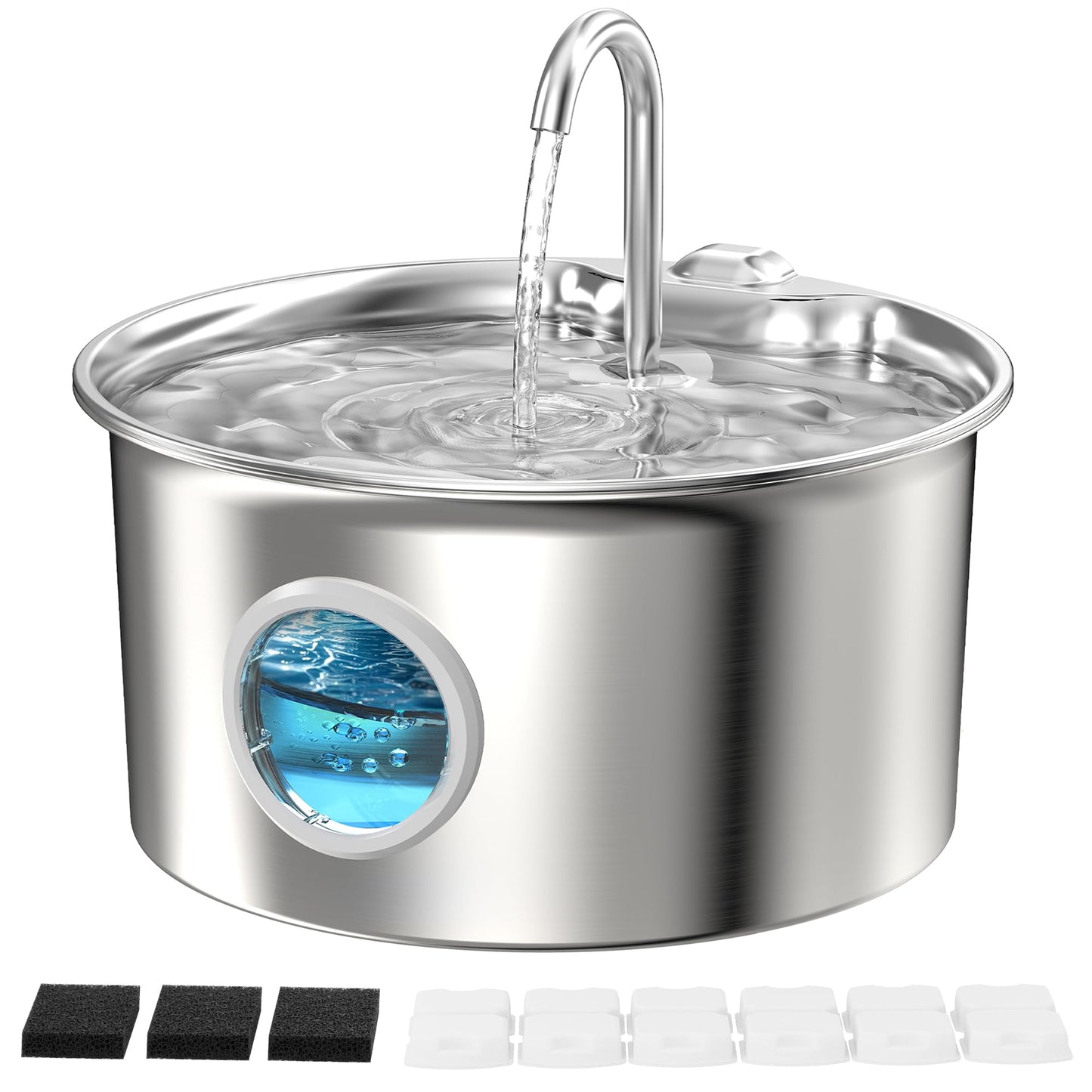 Cat Water Fountain for Drinking: Stainless Steel Cat Fountain - 2.6L Water Fountains Cats Bowl automatic - Silent Pet Water Fountain Indoor - Pet Drinking Fountain with Visible Water Level Window