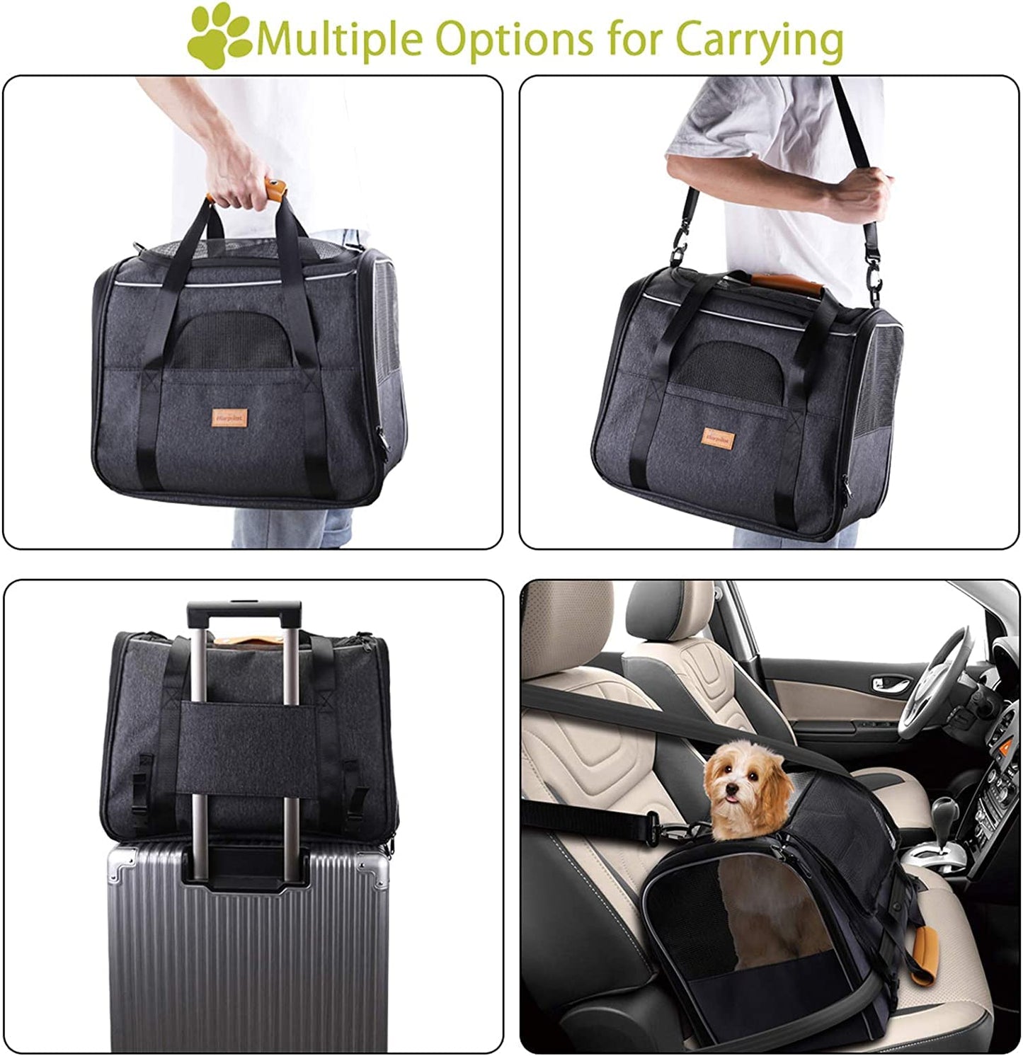 Morpilot Portable Pet Carrier Bag, Top Opening, Removable Mat and Breathable Mesh, Foldable Transport Carrier for Dogs and Cats, with Shoulder Strap and Pet Bowl