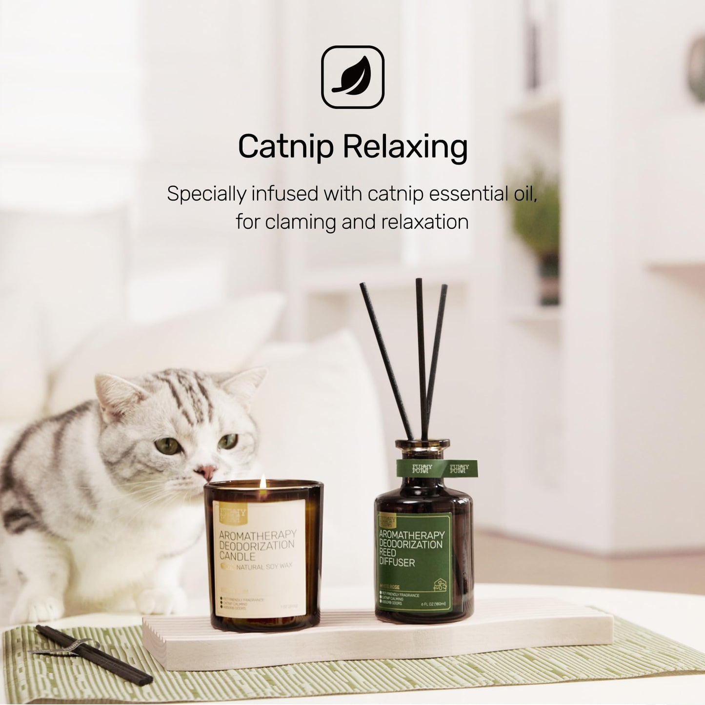 Furry Purr Pet Odor Eliminator Candle, Natural Soy Wax Candles with Catnip Essential Oil, Pet-Friendly Candles for Home Scented, Pet Lover Gifts, 60-Hour Burn Time, Lily of The Valley Fragrance, 7 oz