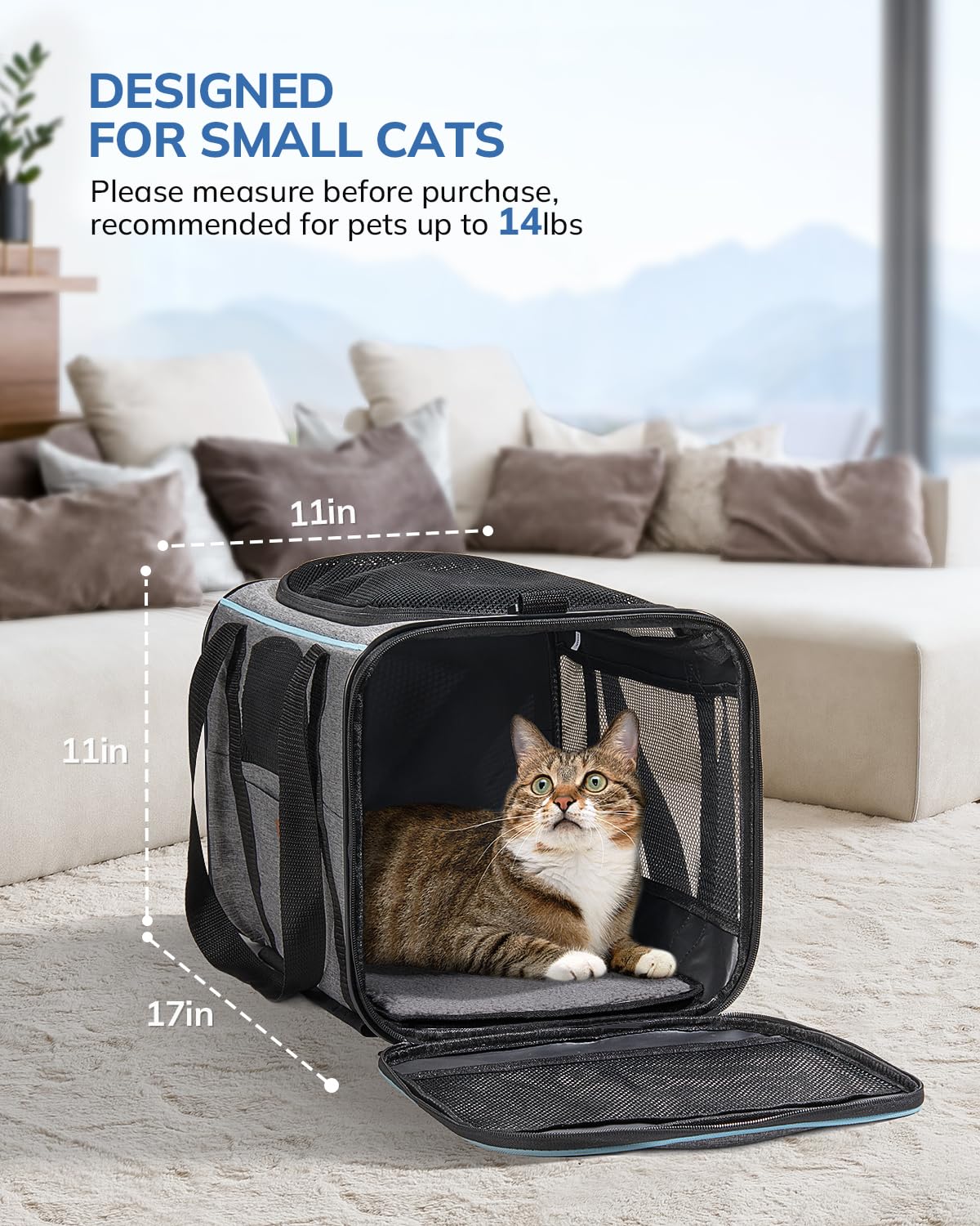 Morpilot Portable Pet Carrier Bag, Top Opening, Removable Mat and Breathable Mesh, Foldable Transport Carrier for Dogs and Cats, with Shoulder Strap and Pet Bowl
