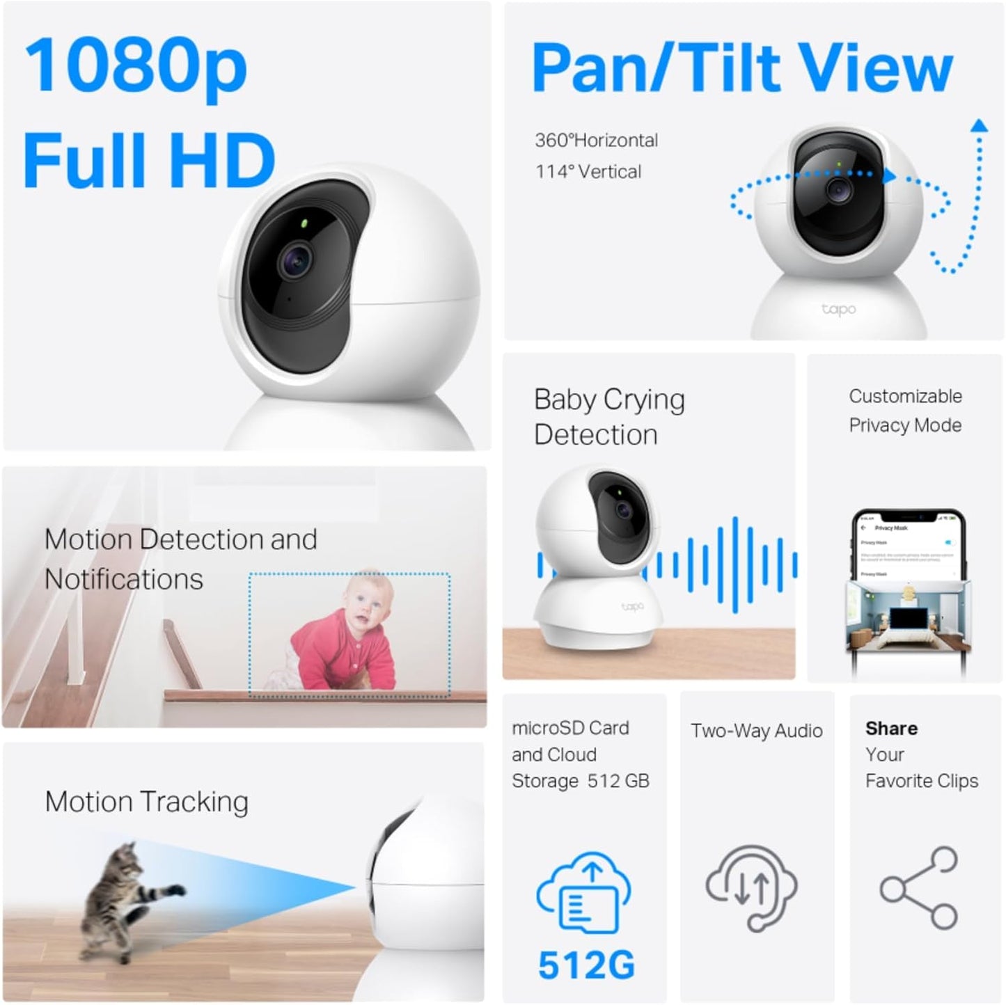 Tapo C210 2K 3MP Pan/Tilt Indoor Camera House Security Camera, WiFi Camera, No Monthly Fee, AI Detection, Dog Puppy Camera, Baby Camera Monitor, 360° View, Night Vision, Works with Alexa & Google