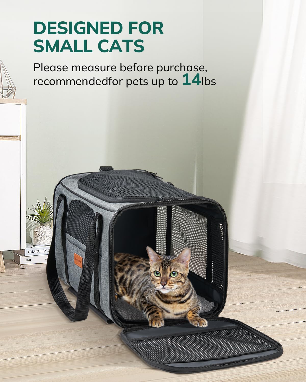 Morpilot Portable Pet Carrier Bag, Top Opening, Removable Mat and Breathable Mesh, Foldable Transport Carrier for Dogs and Cats, with Shoulder Strap and Pet Bowl