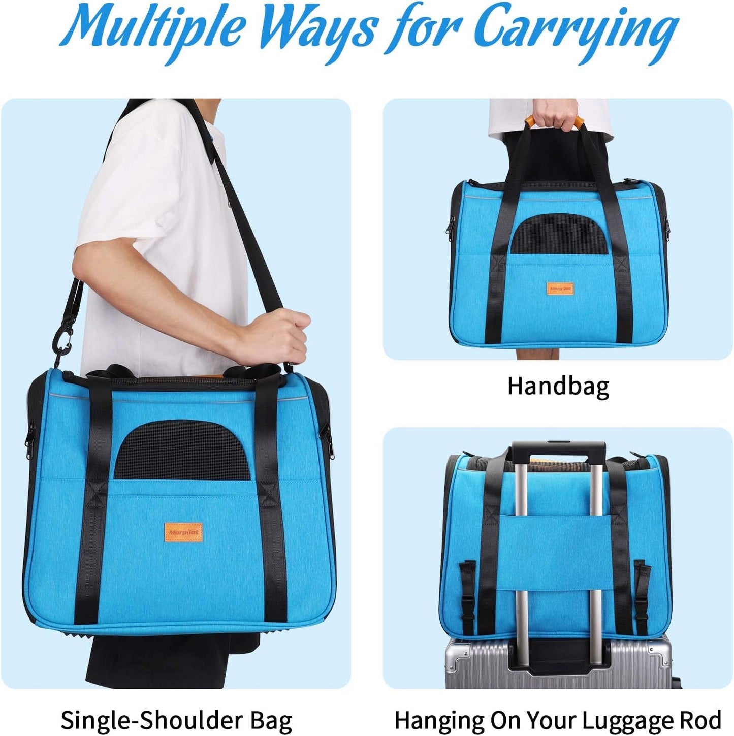 Morpilot Portable Pet Carrier Bag, Top Opening, Removable Mat and Breathable Mesh, Foldable Transport Carrier for Dogs and Cats, with Shoulder Strap and Pet Bowl