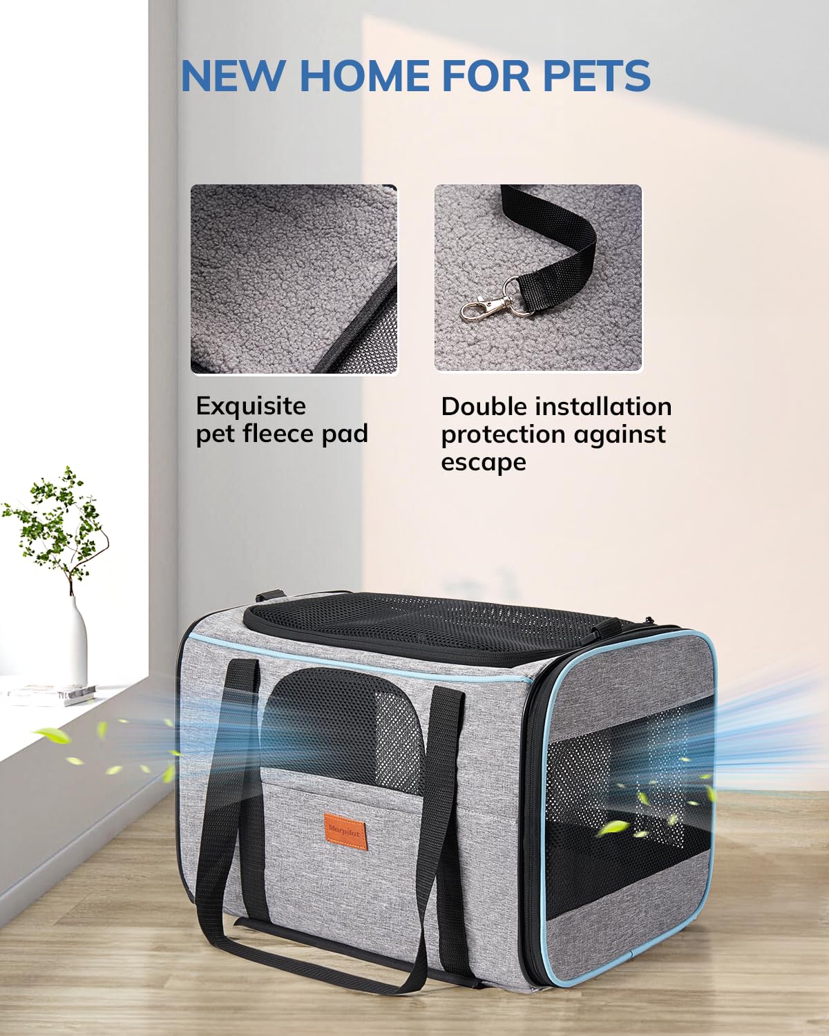 Morpilot Portable Pet Carrier Bag, Top Opening, Removable Mat and Breathable Mesh, Foldable Transport Carrier for Dogs and Cats, with Shoulder Strap and Pet Bowl