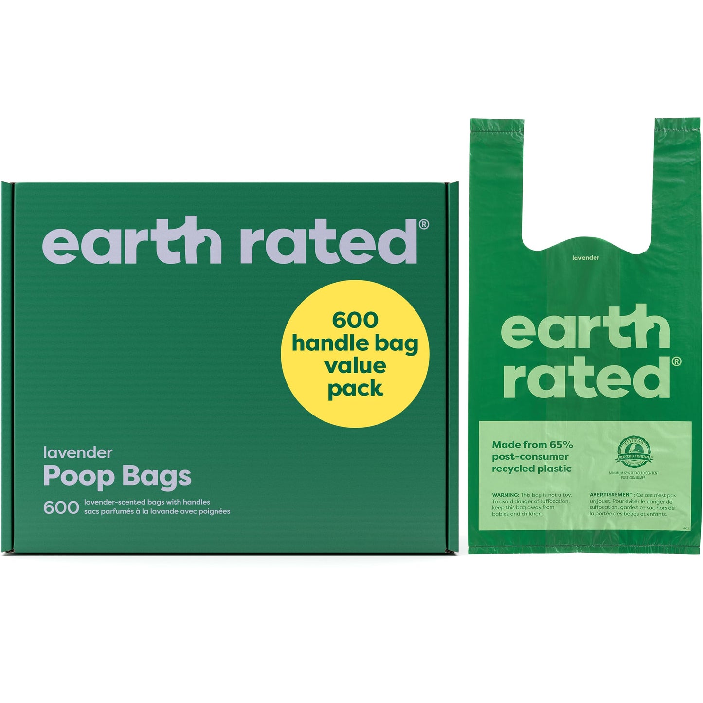 Earth Rated Dog Poop Bags with Tie Handles on Refill Rolls, Extra Wide, Easy-Tie Opening, Guaranteed Leak-Proof, Unscented, 105 Count