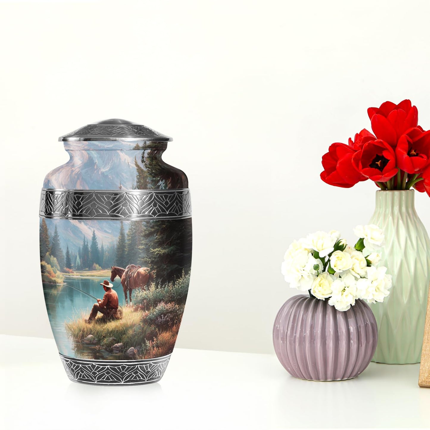 Cowboys Urns for Human Ashes Adult Female and Male, Decorative Cremation Urns for Human Ashes, (Classic Large, 10 Inch)