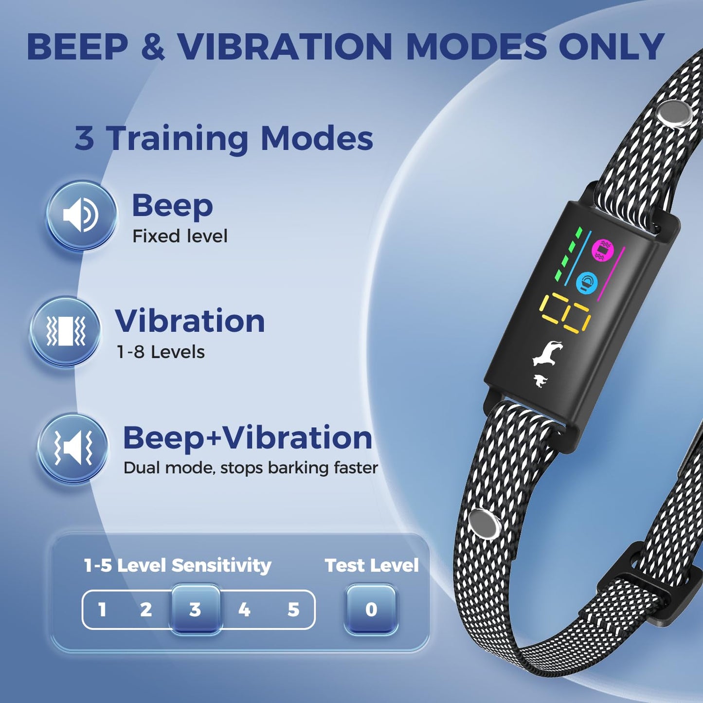 Anti Bark Collar for Dogs, No Shock Bark Collar, Beep & Vibration, 5 Adjustable Sensitivity, Rechargeable Dog Barking Collar, IP67 Waterproof - Bark Collars for Large Medium Small Dogs -Black