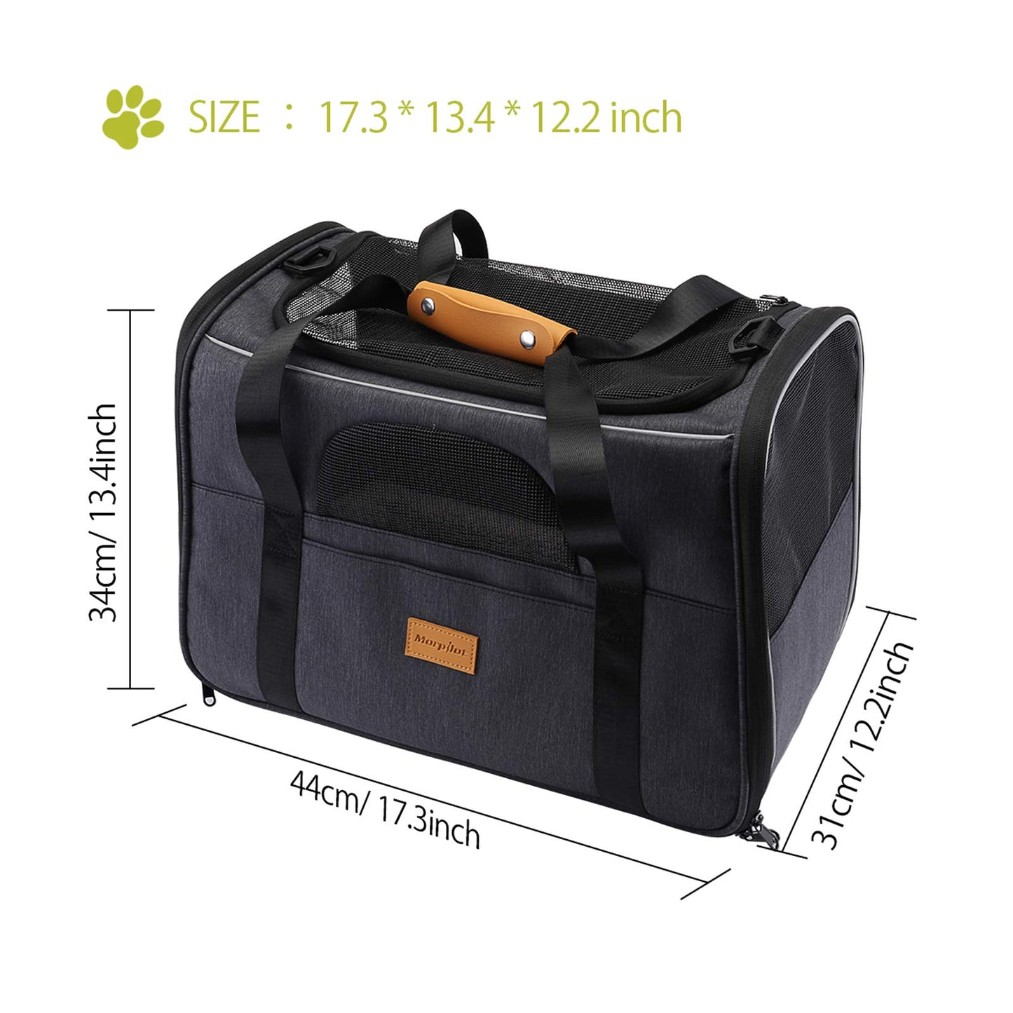 Morpilot Portable Pet Carrier Bag, Top Opening, Removable Mat and Breathable Mesh, Foldable Transport Carrier for Dogs and Cats, with Shoulder Strap and Pet Bowl