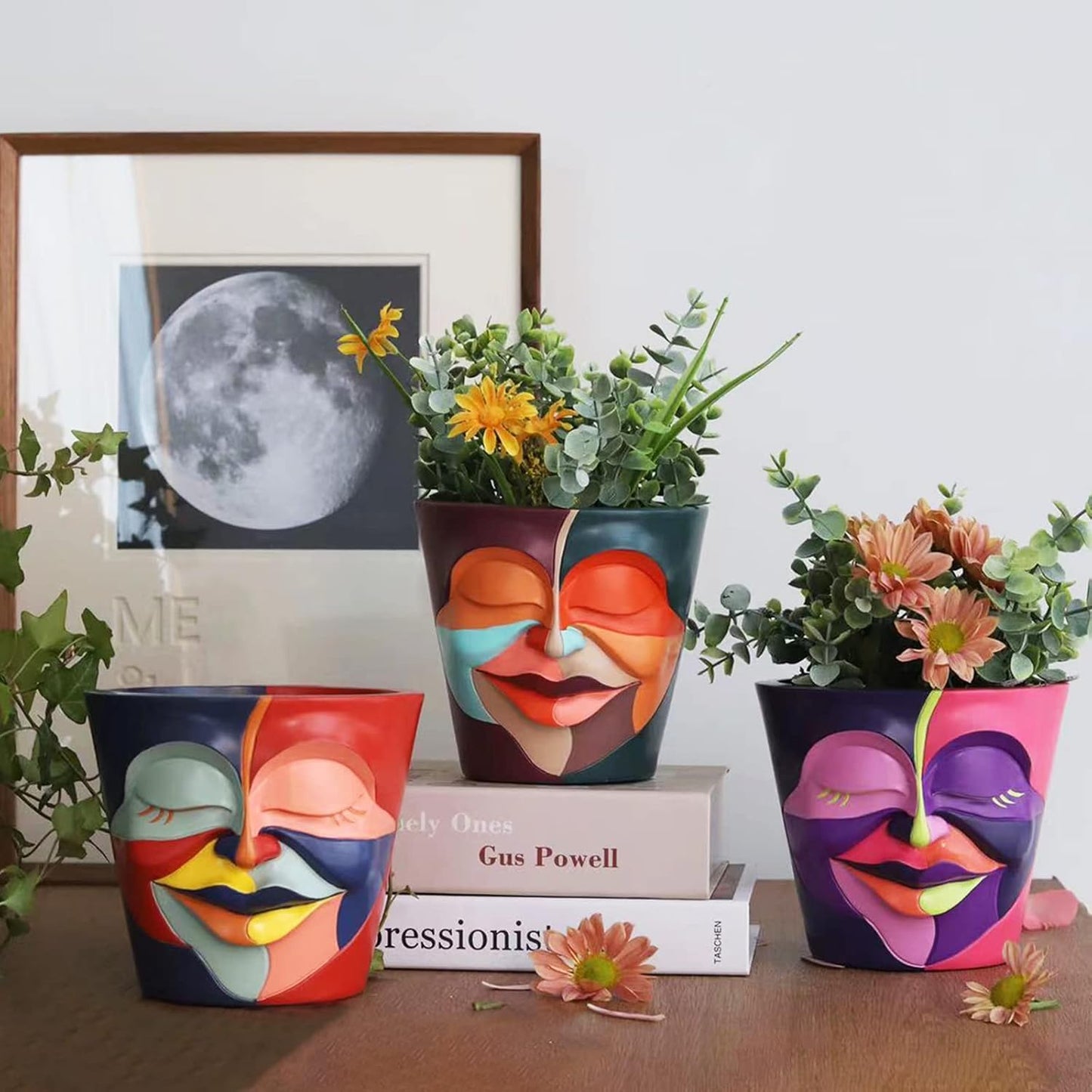 AmiCera Abstract Face Plant Pots, Funny Flower Planter Pot for Indoor Plants, Unique Cute Head Planters with Drainage, Eclectic Aesthetic Colourful Succulent Pots, Funky Garden Gift Home Decoration