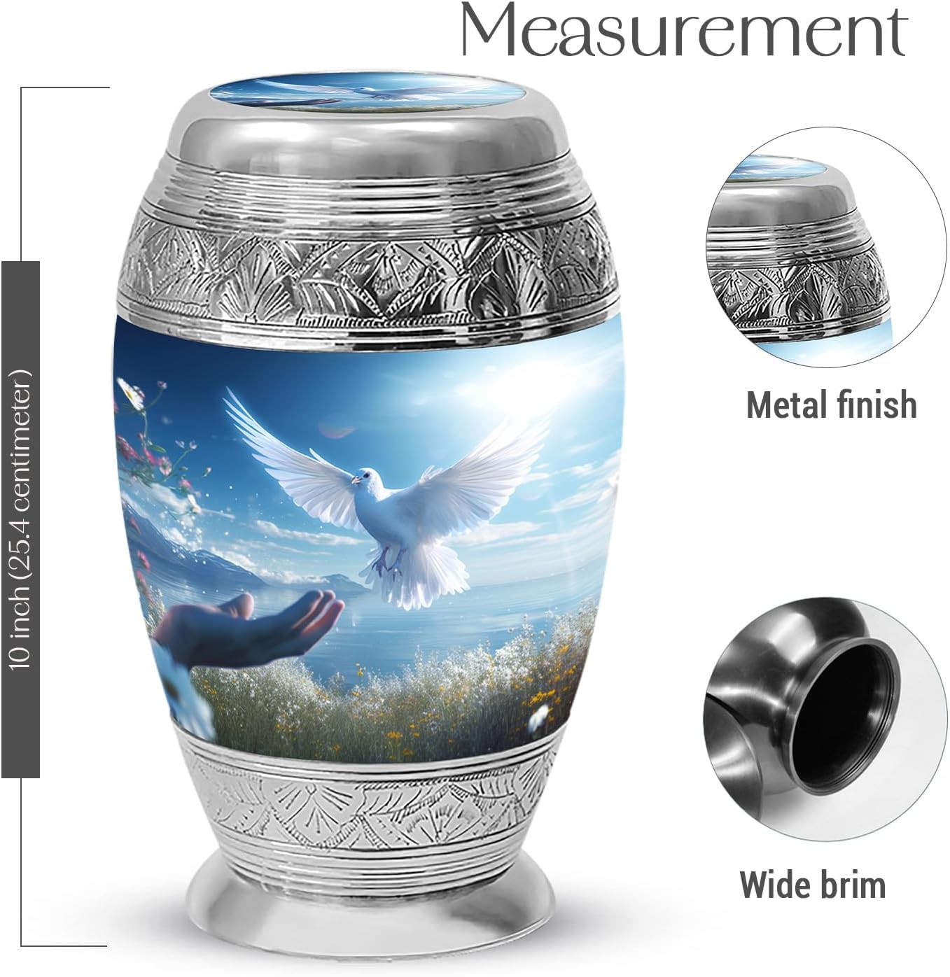 YASUBJAG Dove Urn - Aluminium Cremation Urn for Adults, Multicolor, Birds Pattern, 10 Inch