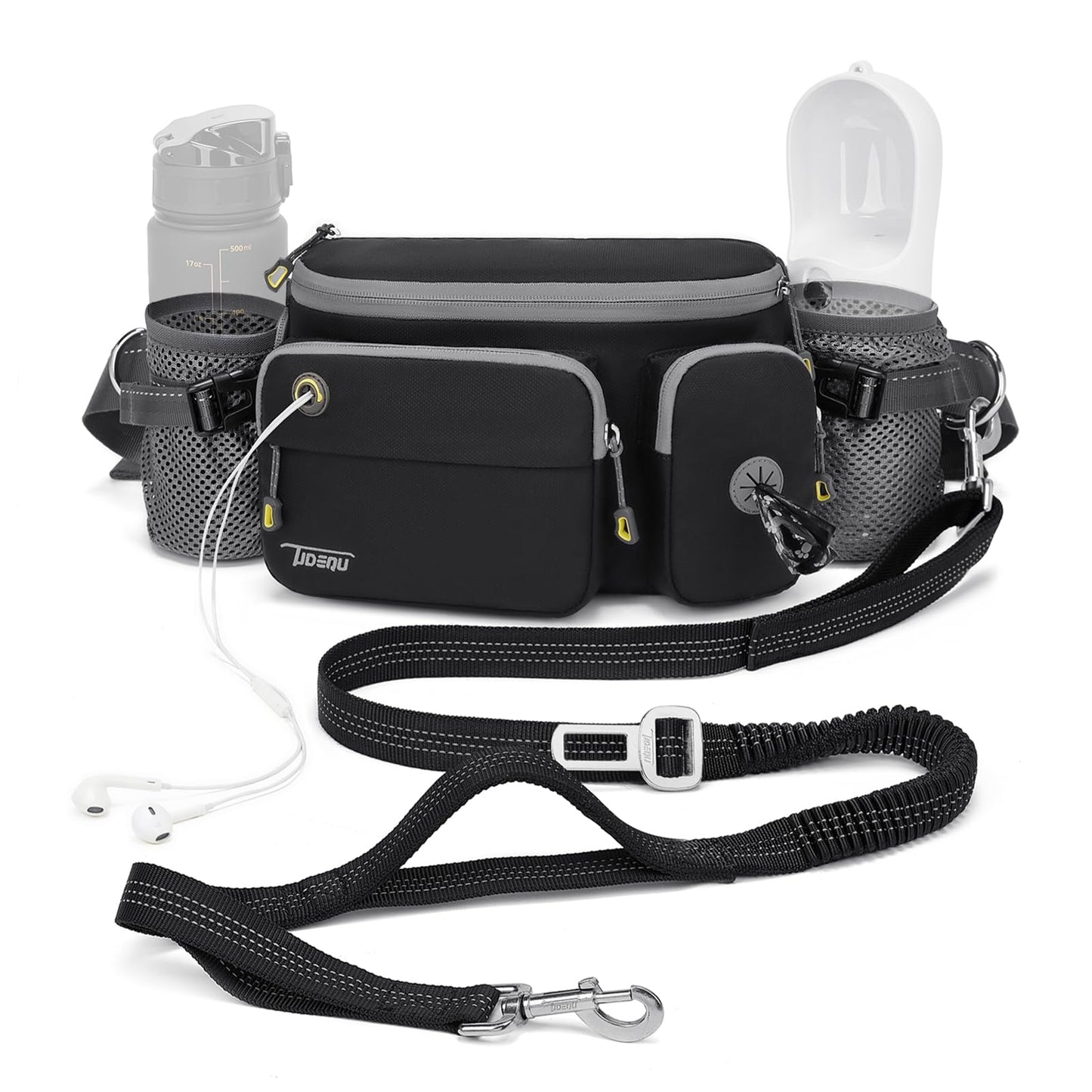 TUDEQU 4-IN-1 Hands Free Dog Leash Waist Belt with Dog Walking Fanny Pack,Seat Belt, Waist Leash for Large Dogs,Hiking