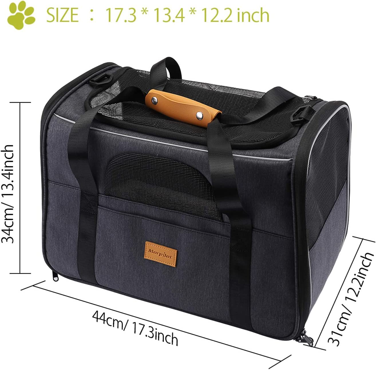 Morpilot Portable Pet Carrier Bag, Top Opening, Removable Mat and Breathable Mesh, Foldable Transport Carrier for Dogs and Cats, with Shoulder Strap and Pet Bowl