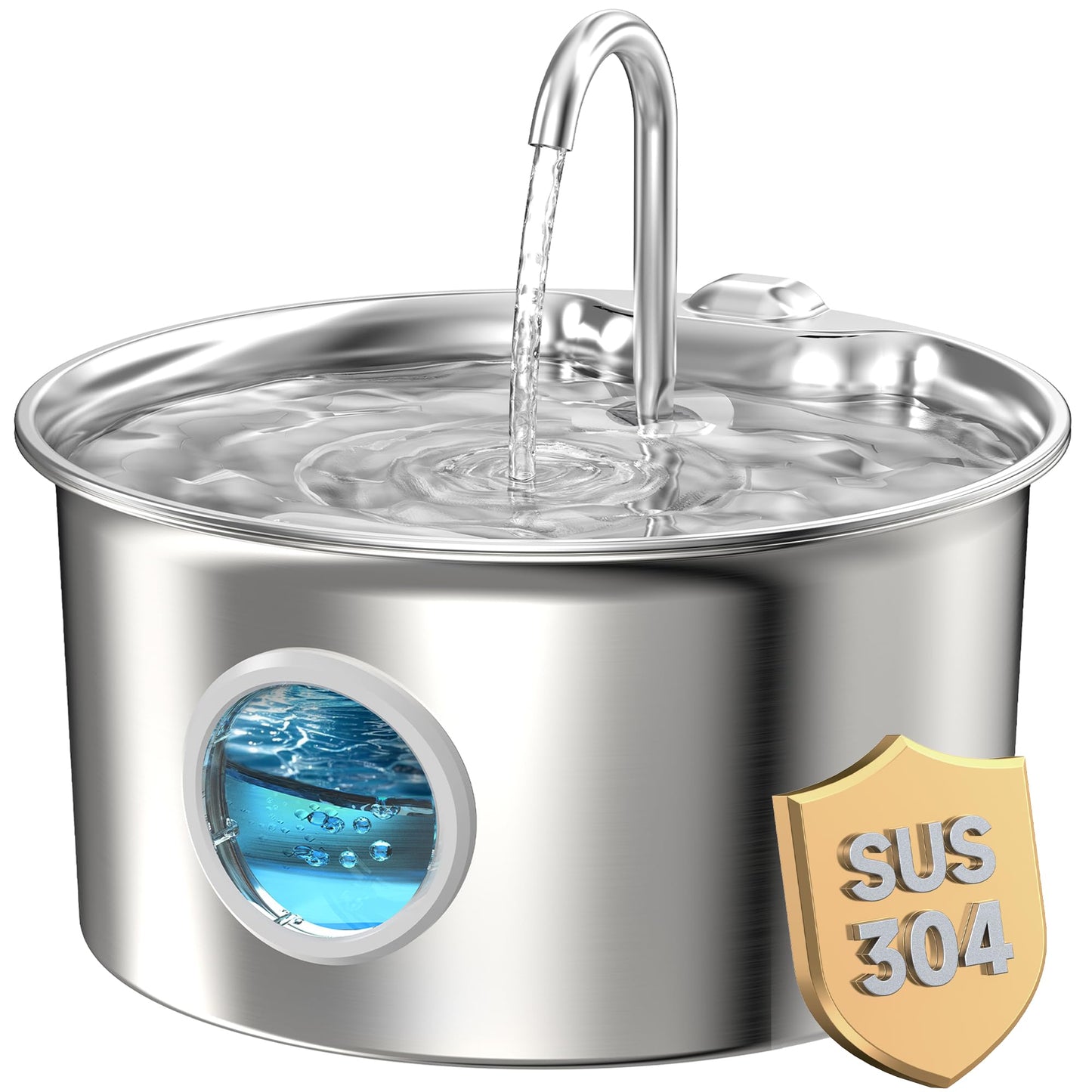 Cat Water Fountain for Drinking: Stainless Steel Cat Fountain - 2.6L Water Fountains Cats Bowl automatic - Silent Pet Water Fountain Indoor - Pet Drinking Fountain with Visible Water Level Window
