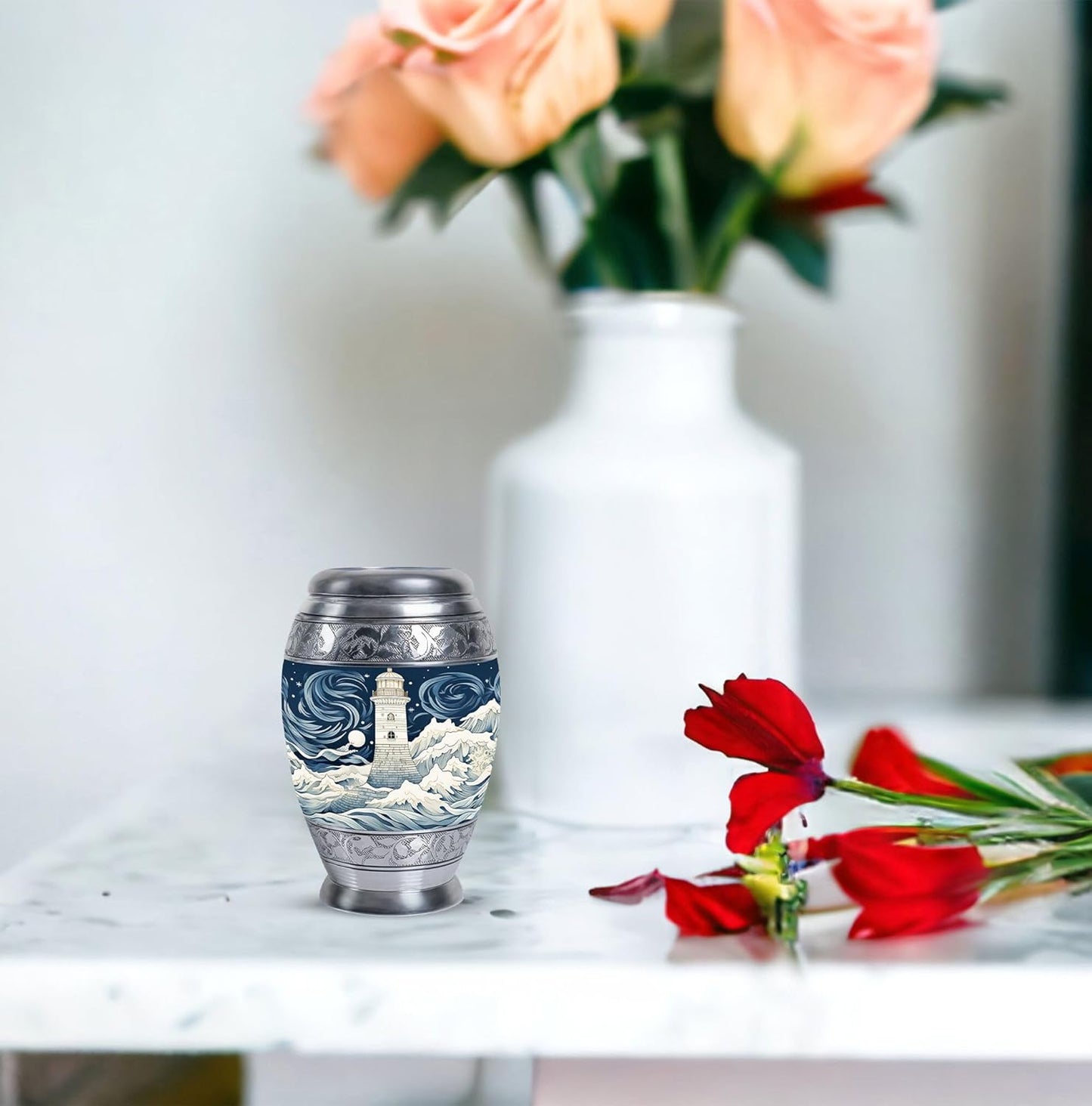 YASUBJAG Dove Urn - Aluminium Cremation Urn for Adults, Multicolor, Birds Pattern, 10 Inch