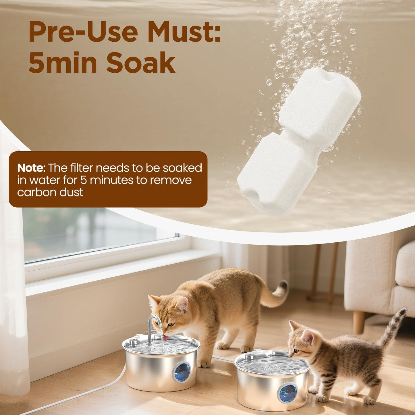 Cat Water Fountain for Drinking: Stainless Steel Cat Fountain - 2.2L Water Fountain Cat Bowl - Pet Water Fountain - Cat Drinking Fountain - Visible Water Level Cat Water Dispensers - GIOTOHUN