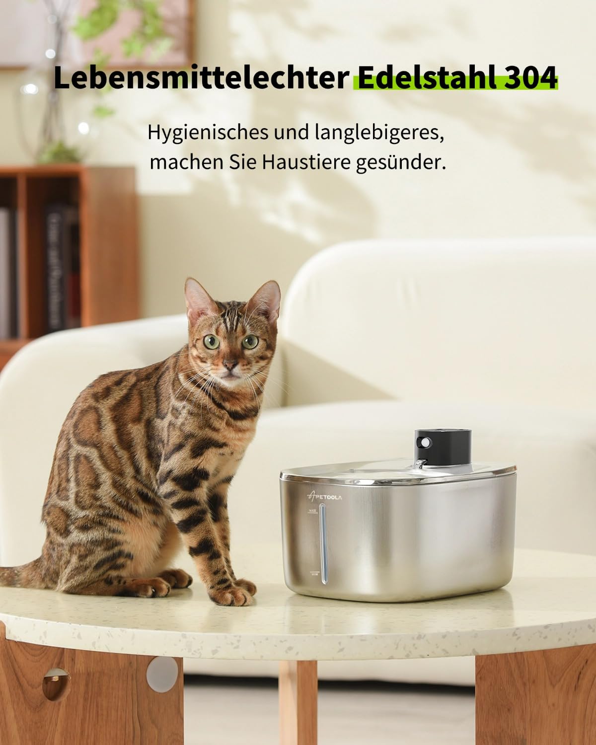 APETDOLA Stainless Steel Cat Water Fountain, 135 fl oz/4L Wireless Cat Fountain for Drinking, Automatic Water Fountain Cats Bowl for Pets and Dogs (white, 1 filter)