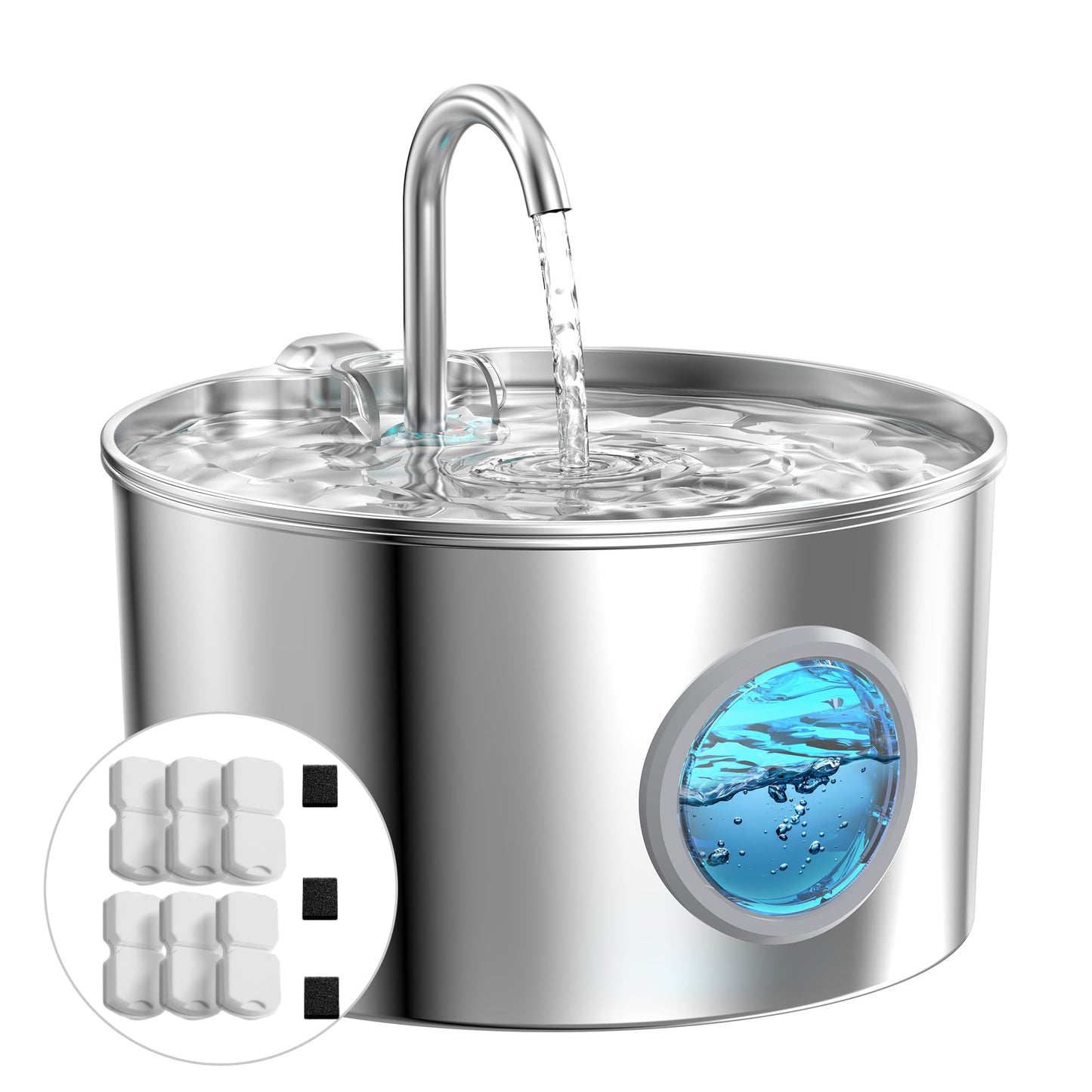 Cat Water Fountain for Drinking: Stainless Steel Cat Fountain - 2.2L Water Fountain Cat Bowl - Pet Water Fountain - Cat Drinking Fountain - Visible Water Level Cat Water Dispensers - GIOTOHUN