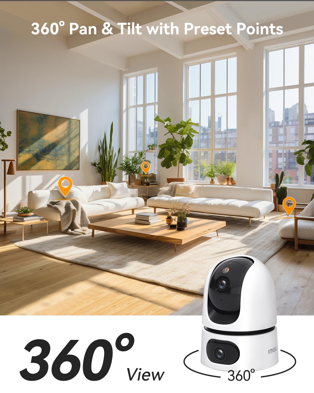 Imou Dual-Lens 2K+2K Indoor Security Camera, House Security Camera 360°Full Coverage, Pet Baby Camera with APP, Color Night Vision, Human/Pet/Sound/Motion Detection, Siren Spotlight, 2.4GHz Only