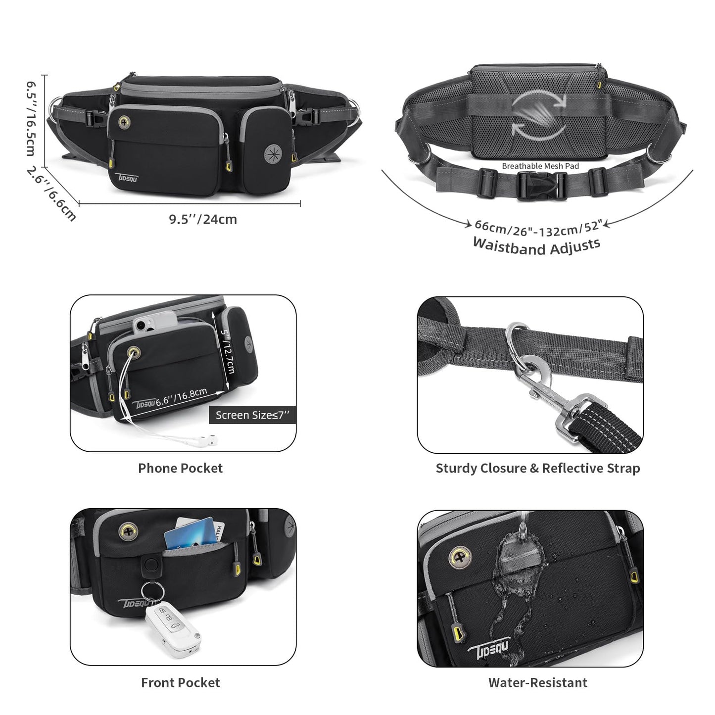 TUDEQU 4-IN-1 Hands Free Dog Leash Waist Belt with Dog Walking Fanny Pack,Seat Belt, Waist Leash for Large Dogs,Hiking