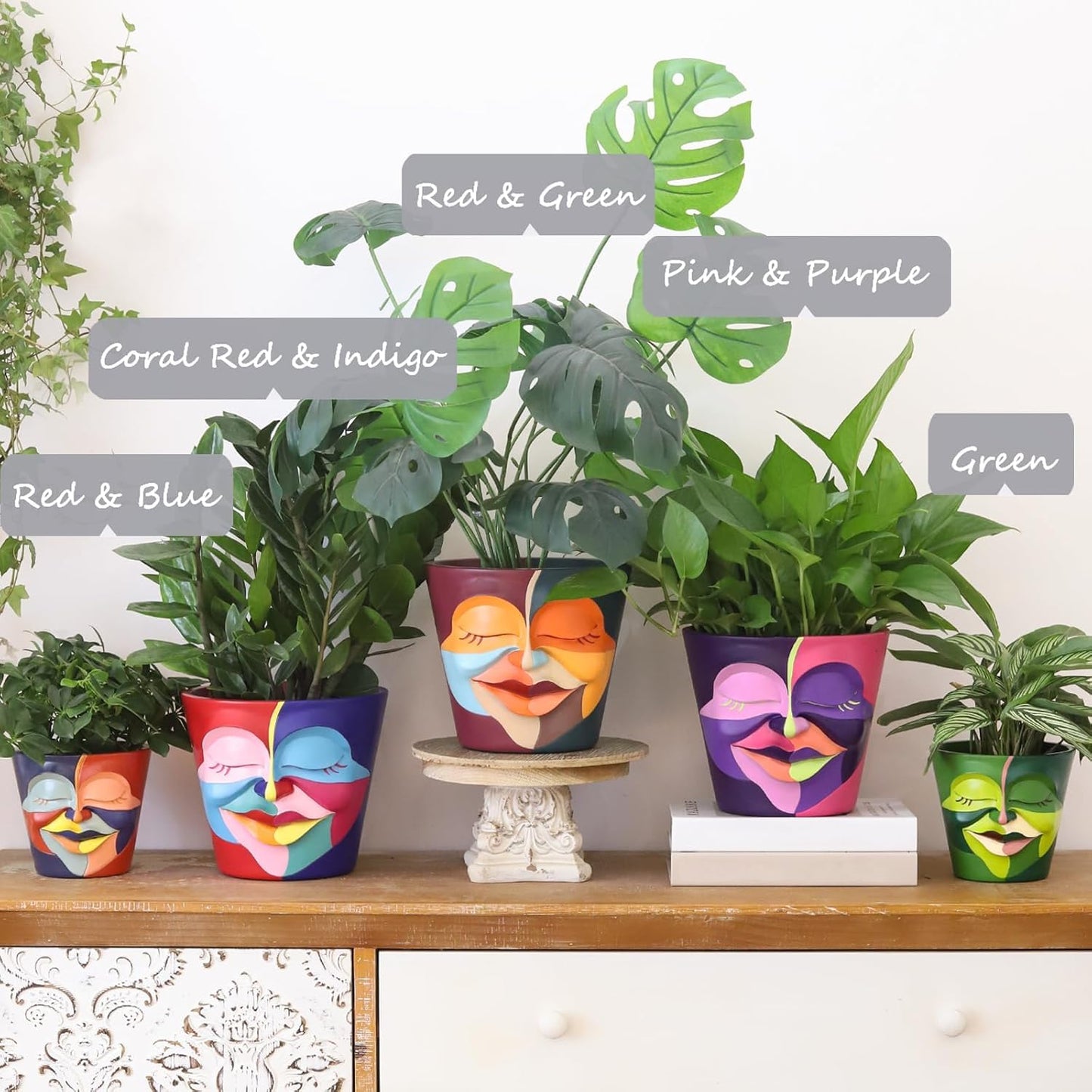 AmiCera Abstract Face Plant Pots, Funny Flower Planter Pot for Indoor Plants, Unique Cute Head Planters with Drainage, Eclectic Aesthetic Colourful Succulent Pots, Funky Garden Gift Home Decoration