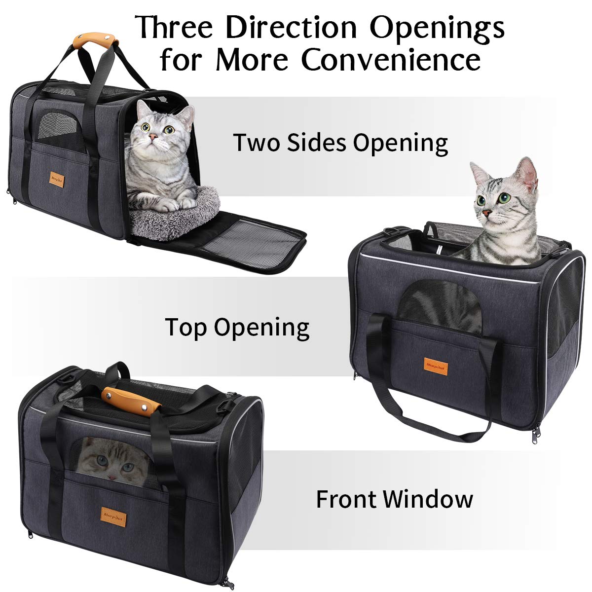 Morpilot Portable Pet Carrier Bag, Top Opening, Removable Mat and Breathable Mesh, Foldable Transport Carrier for Dogs and Cats, with Shoulder Strap and Pet Bowl