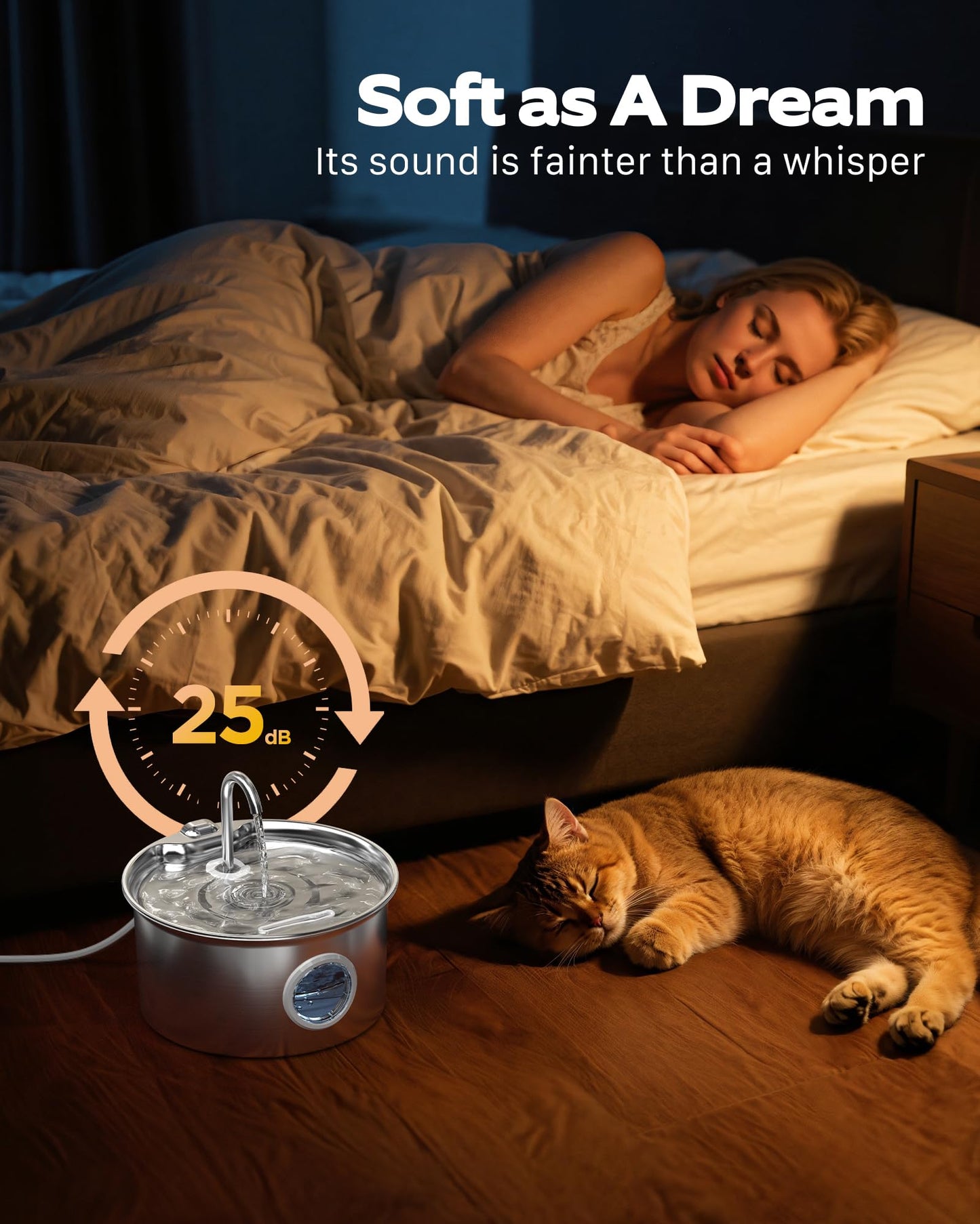Cat Water Fountain for Drinking: Stainless Steel Cat Fountain - 2.6L Water Fountains Cats Bowl automatic - Silent Pet Water Fountain Indoor - Pet Drinking Fountain with Visible Water Level Window