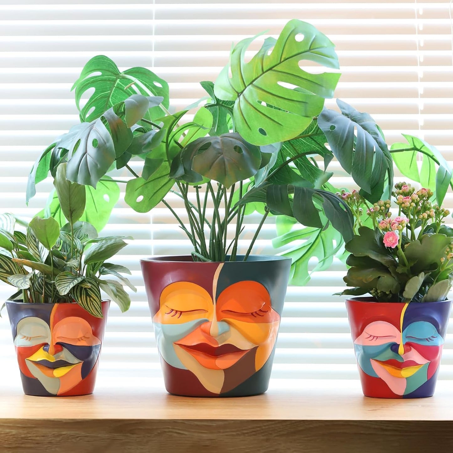 AmiCera Abstract Face Plant Pots, Funny Flower Planter Pot for Indoor Plants, Unique Cute Head Planters with Drainage, Eclectic Aesthetic Colourful Succulent Pots, Funky Garden Gift Home Decoration