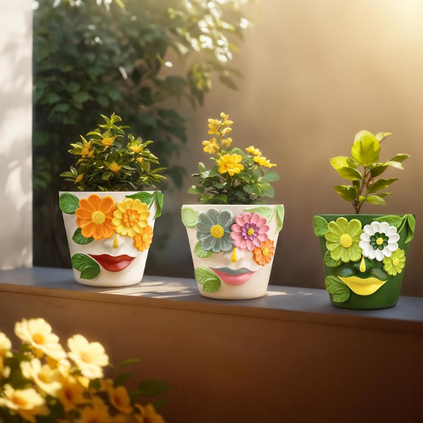 AmiCera Abstract Face Plant Pots, Funny Flower Planter Pot for Indoor Plants, Unique Cute Head Planters with Drainage, Eclectic Aesthetic Colourful Succulent Pots, Funky Garden Gift Home Decoration