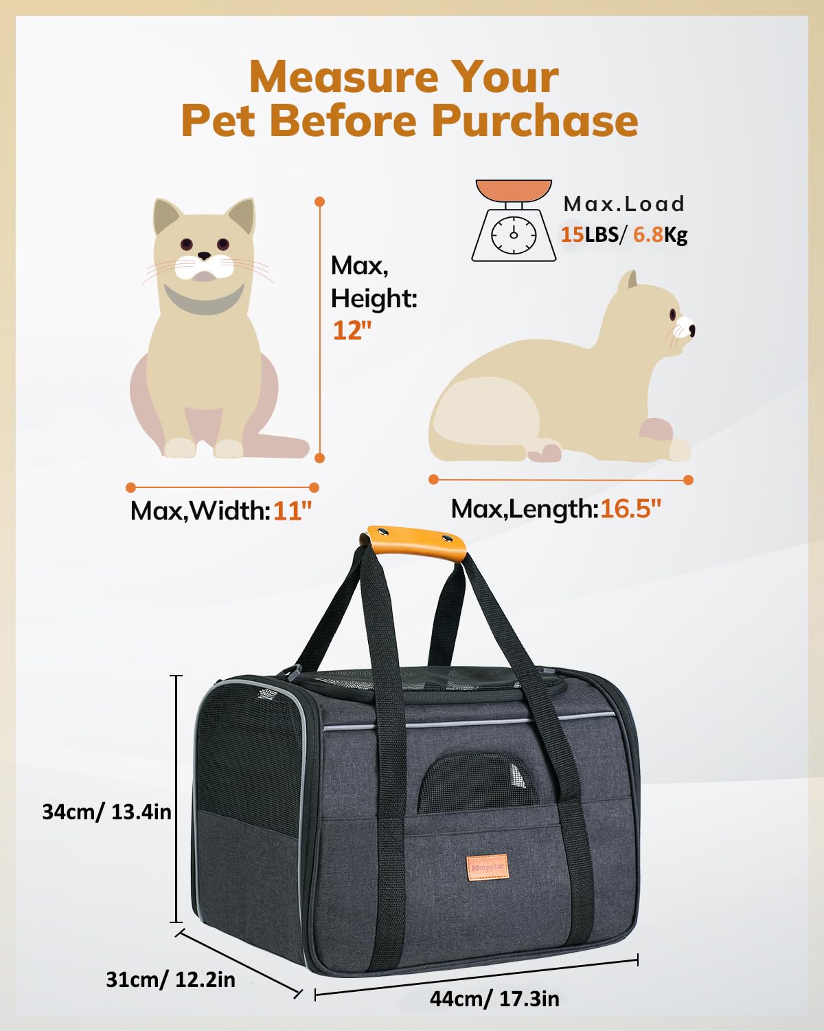 Morpilot Portable Pet Carrier Bag, Top Opening, Removable Mat and Breathable Mesh, Foldable Transport Carrier for Dogs and Cats, with Shoulder Strap and Pet Bowl