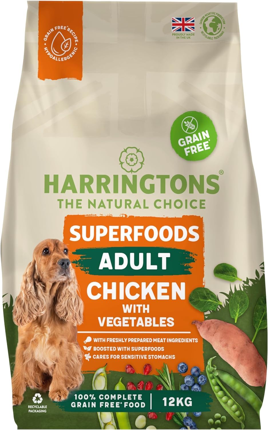 Harringtons Superfoods Complete Grain Free Hypoallergenic Dry Adult Dog Food - Made with All Natural Ingredients