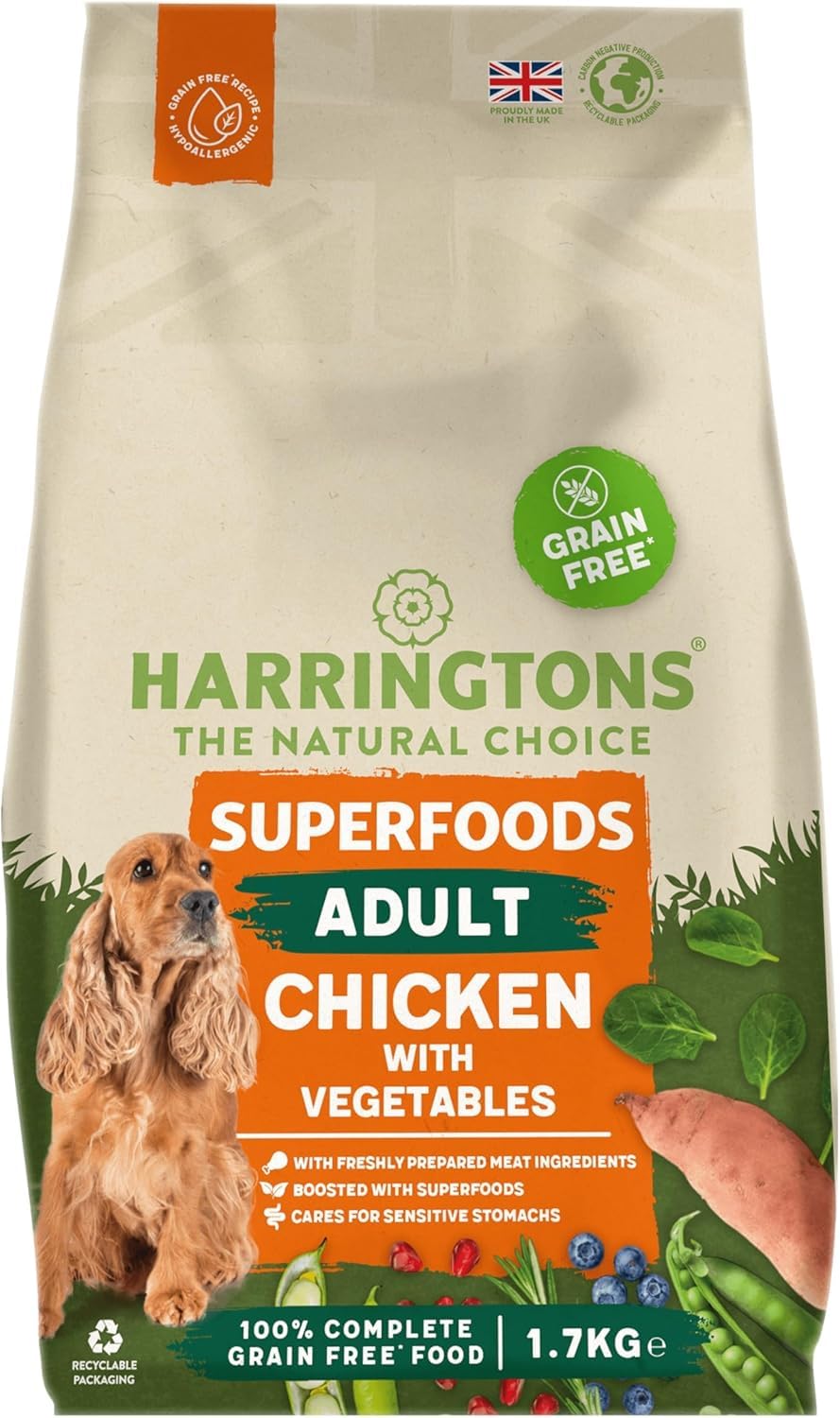 Harringtons Superfoods Complete Grain Free Hypoallergenic Dry Adult Dog Food - Made with All Natural Ingredients