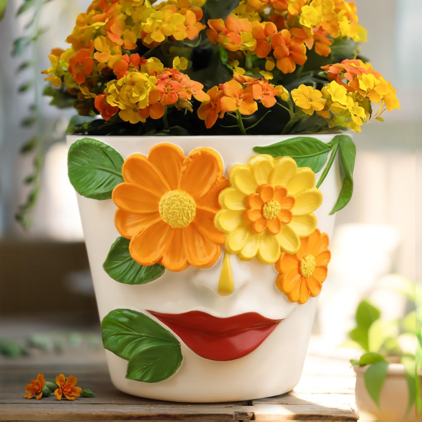 AmiCera Abstract Face Plant Pots, Funny Flower Planter Pot for Indoor Plants, Unique Cute Head Planters with Drainage, Eclectic Aesthetic Colourful Succulent Pots, Funky Garden Gift Home Decoration
