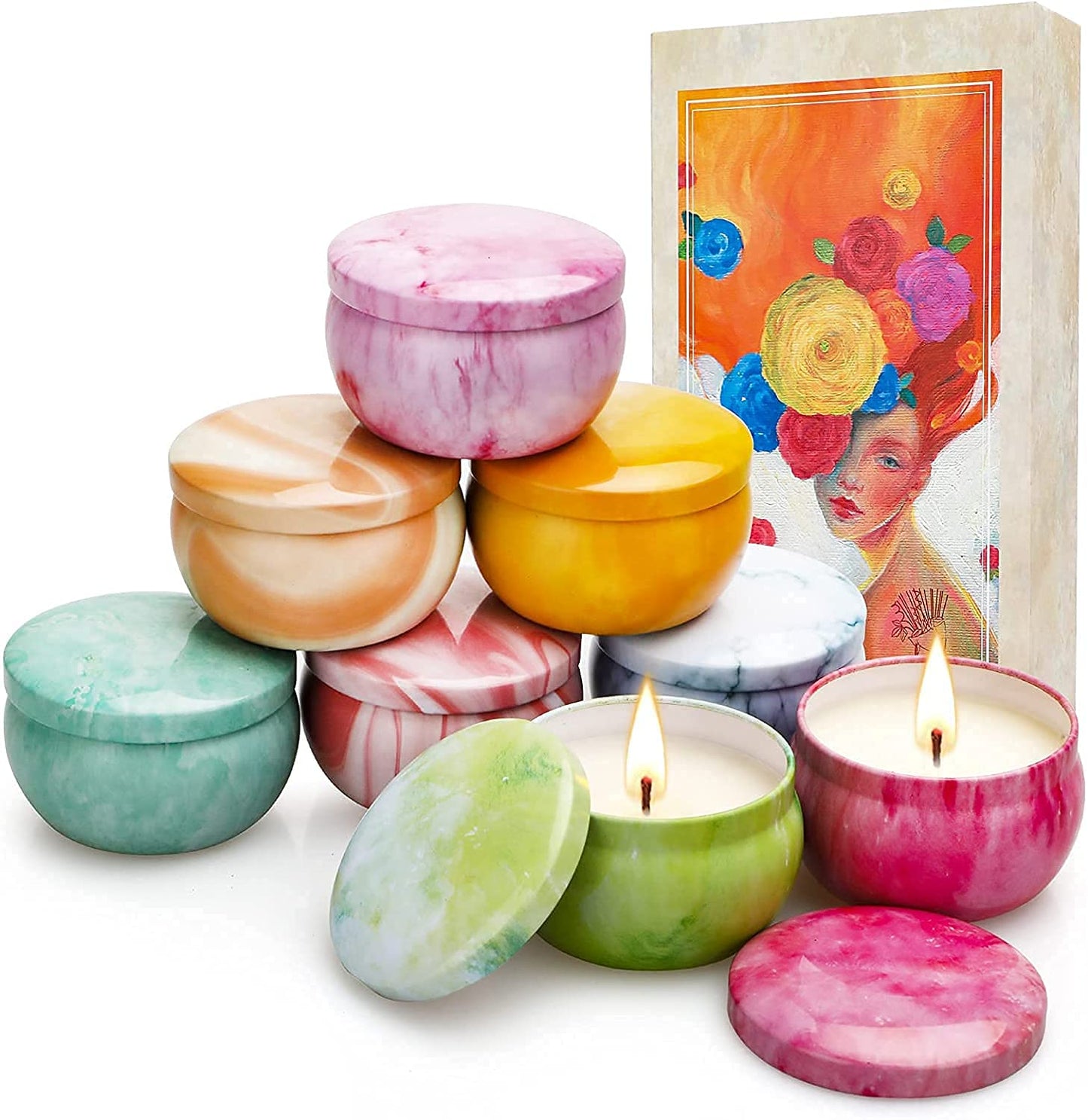 Yinuo Mirror Gifts for Women, 24 x 70 g Scented Candles Gift Set for Women, Soy Wax Aromatherapy Candles for Christmas, Birthday, Mother's Day, Valentine's Day, Bathroom, Yoga
