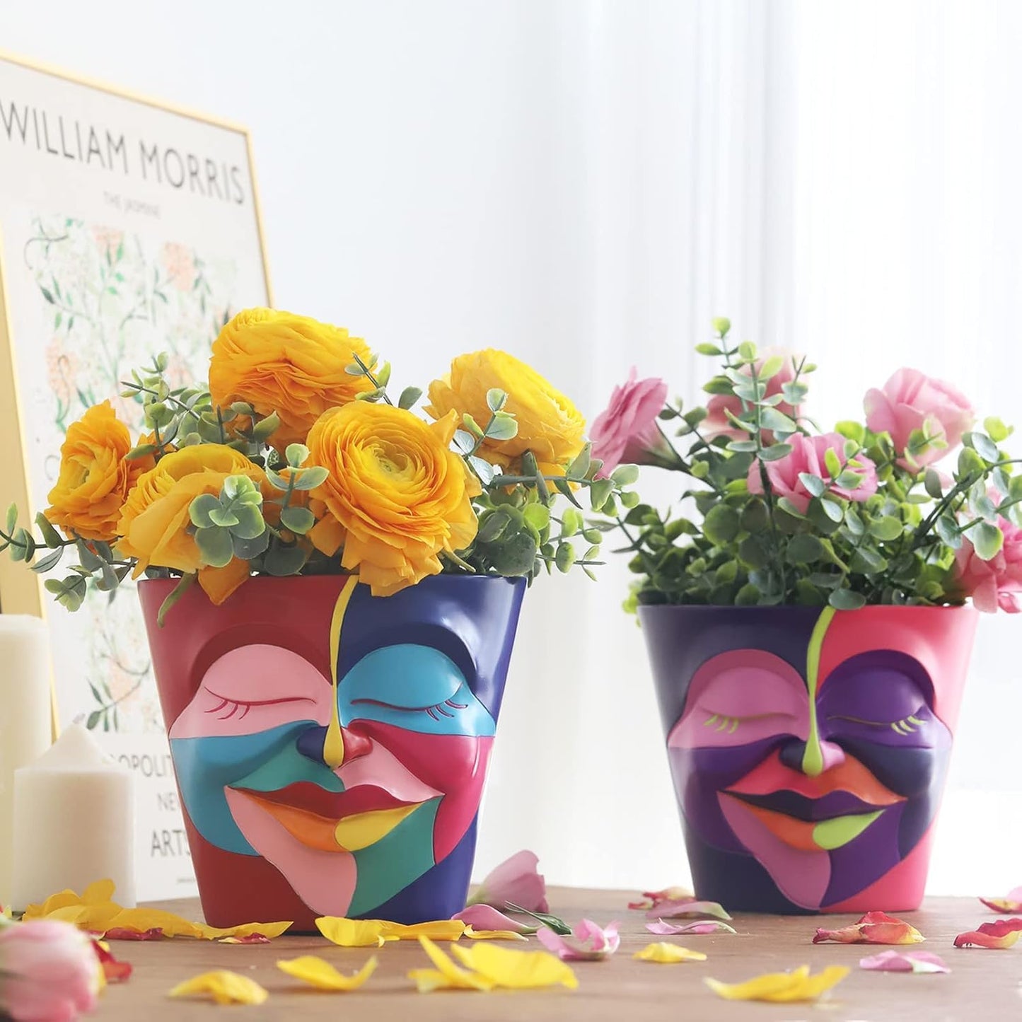 AmiCera Abstract Face Plant Pots, Funny Flower Planter Pot for Indoor Plants, Unique Cute Head Planters with Drainage, Eclectic Aesthetic Colourful Succulent Pots, Funky Garden Gift Home Decoration