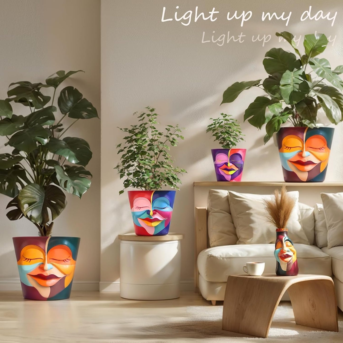AmiCera Abstract Face Plant Pots, Funny Flower Planter Pot for Indoor Plants, Unique Cute Head Planters with Drainage, Eclectic Aesthetic Colourful Succulent Pots, Funky Garden Gift Home Decoration