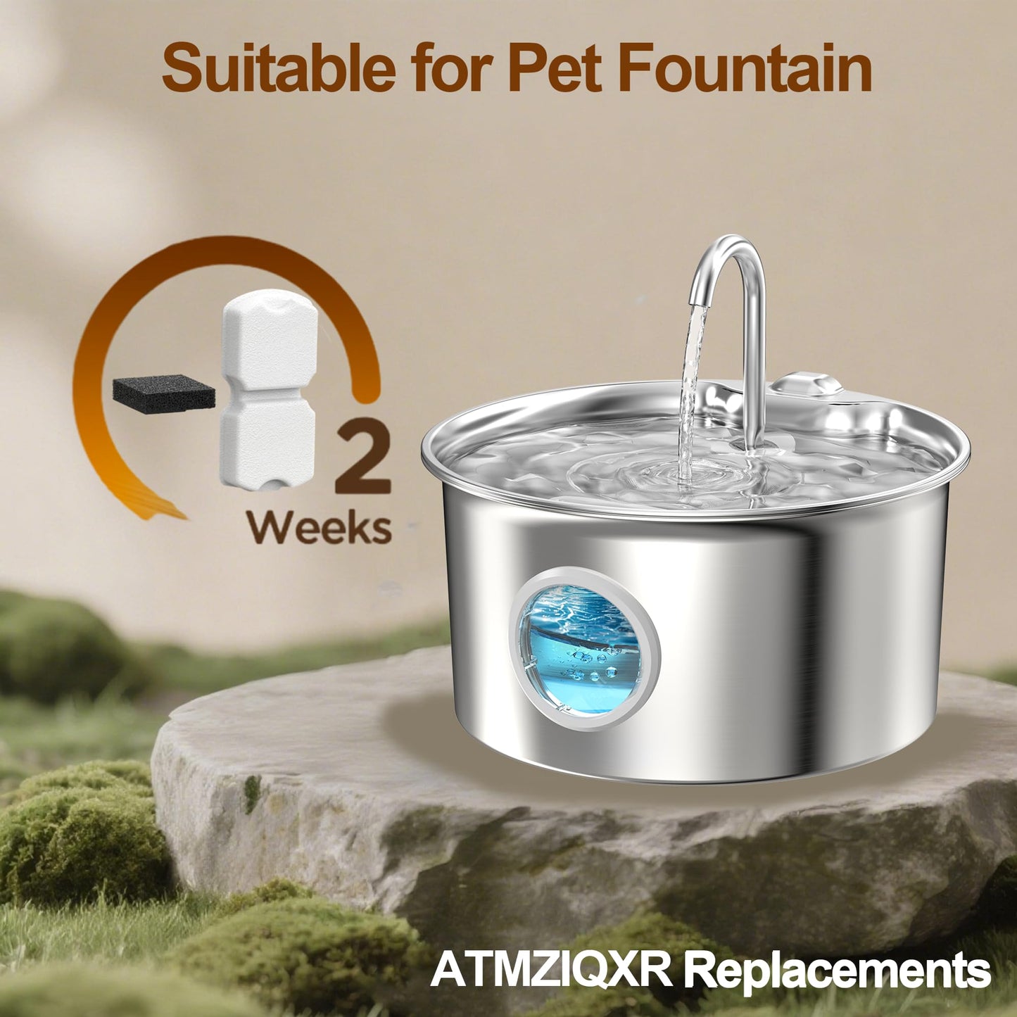 Cat Water Fountain for Drinking: Stainless Steel Cat Fountain - 2.6L Water Fountains Cats Bowl automatic - Silent Pet Water Fountain Indoor - Pet Drinking Fountain with Visible Water Level Window