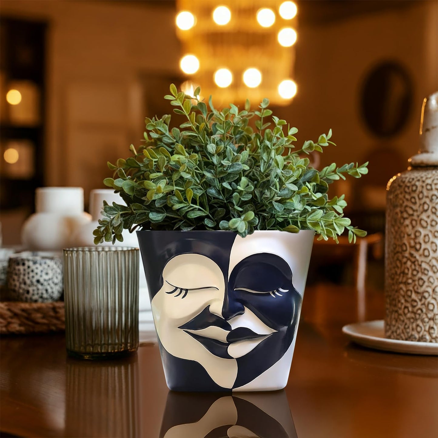 AmiCera Abstract Face Plant Pots, Funny Flower Planter Pot for Indoor Plants, Unique Cute Head Planters with Drainage, Eclectic Aesthetic Colourful Succulent Pots, Funky Garden Gift Home Decoration