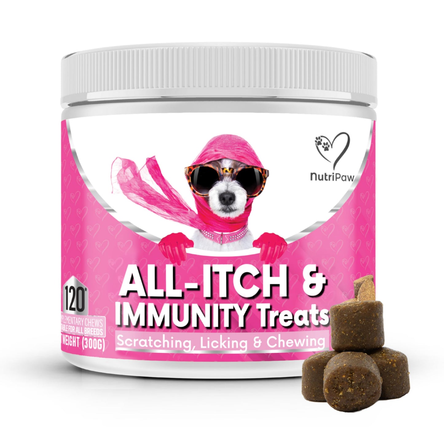 NutriPaw All-Itch, Flea & Tick Treats For Dogs - Soothe Itchy Paws, Eyes, Ears, Skin - Naturally Control Fleas & Ticks - Good for Small, Medium & Large Dogs - Supports Seasonal Itching
