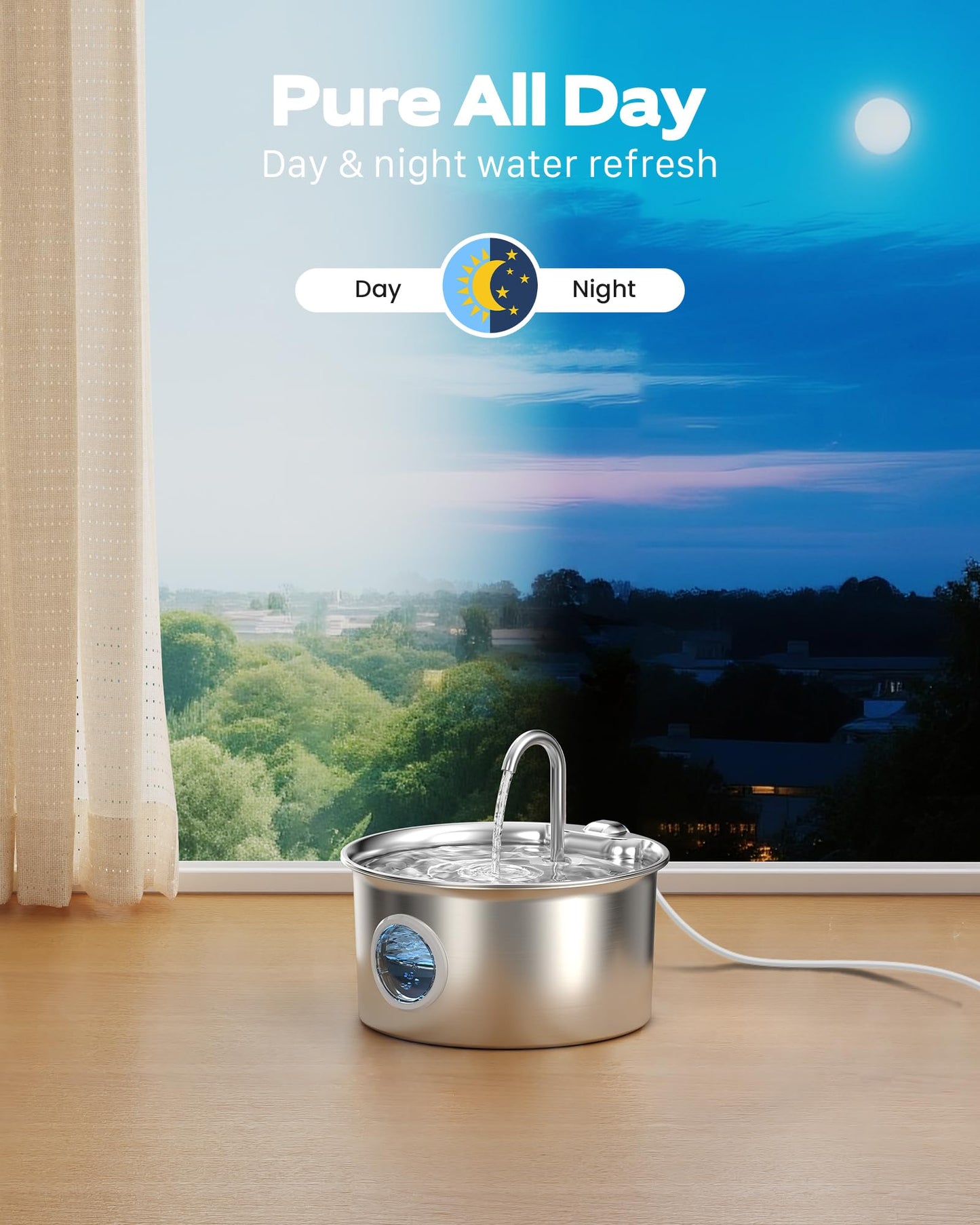 Cat Water Fountain for Drinking: Stainless Steel Cat Fountain - 2.6L Water Fountains Cats Bowl automatic - Silent Pet Water Fountain Indoor - Pet Drinking Fountain with Visible Water Level Window