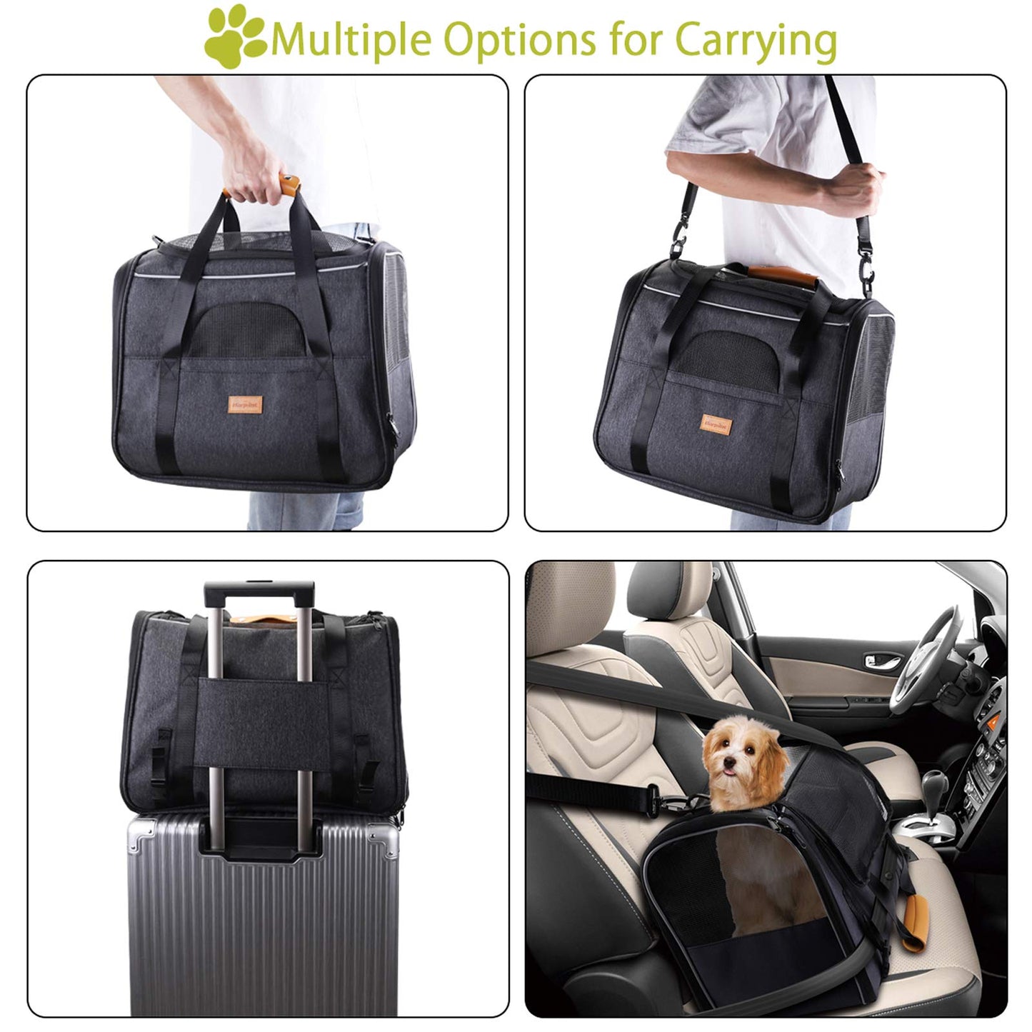 Morpilot Portable Pet Carrier Bag, Top Opening, Removable Mat and Breathable Mesh, Foldable Transport Carrier for Dogs and Cats, with Shoulder Strap and Pet Bowl