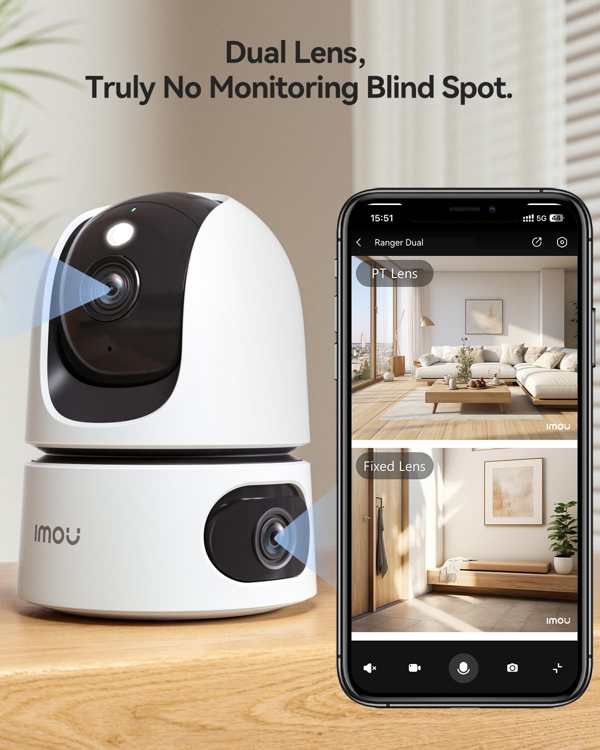 Imou Dual-Lens 2K+2K Indoor Security Camera, House Security Camera 360°Full Coverage, Pet Baby Camera with APP, Color Night Vision, Human/Pet/Sound/Motion Detection, Siren Spotlight, 2.4GHz Only