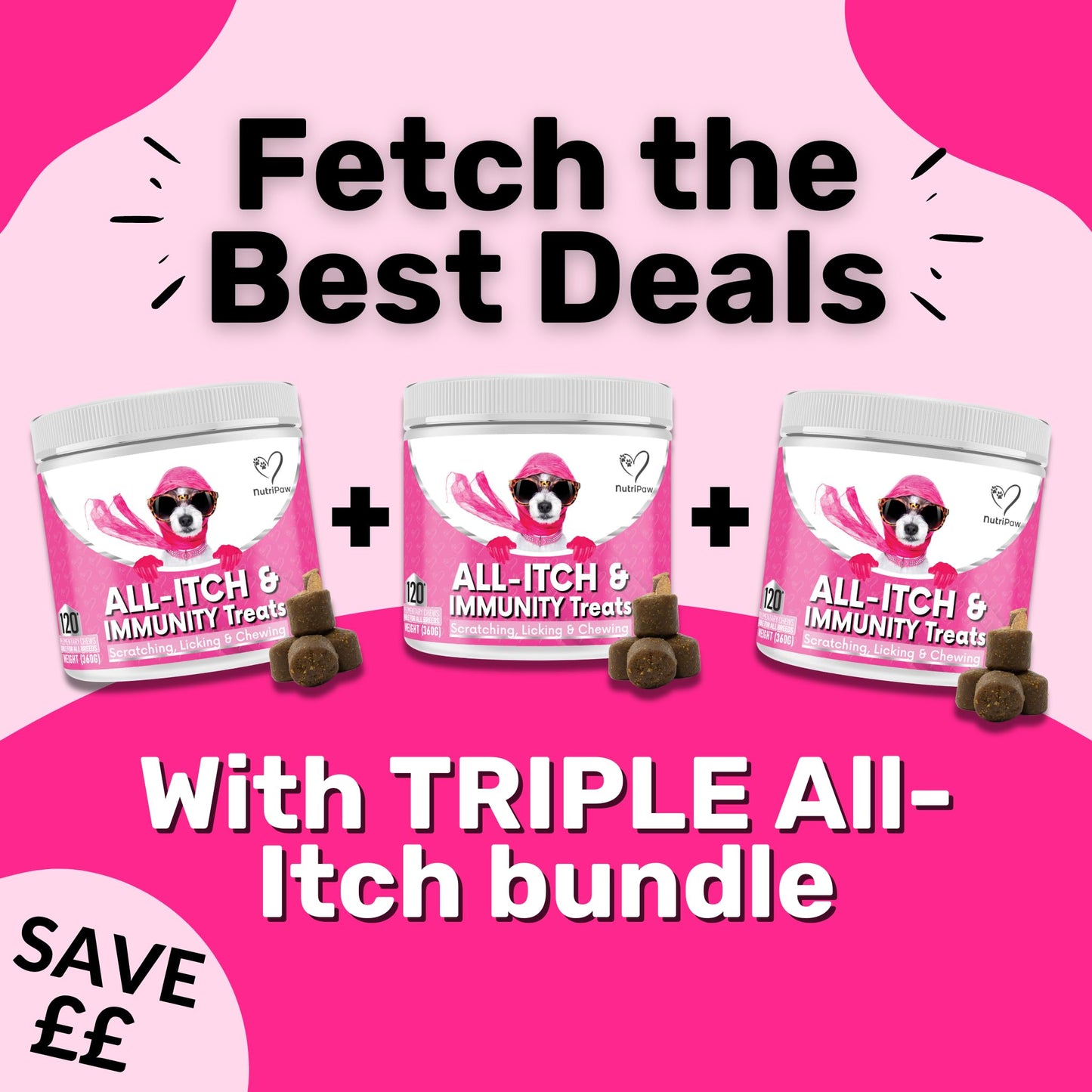 NutriPaw All-Itch, Flea & Tick Treats For Dogs - Soothe Itchy Paws, Eyes, Ears, Skin - Naturally Control Fleas & Ticks - Good for Small, Medium & Large Dogs - Supports Seasonal Itching