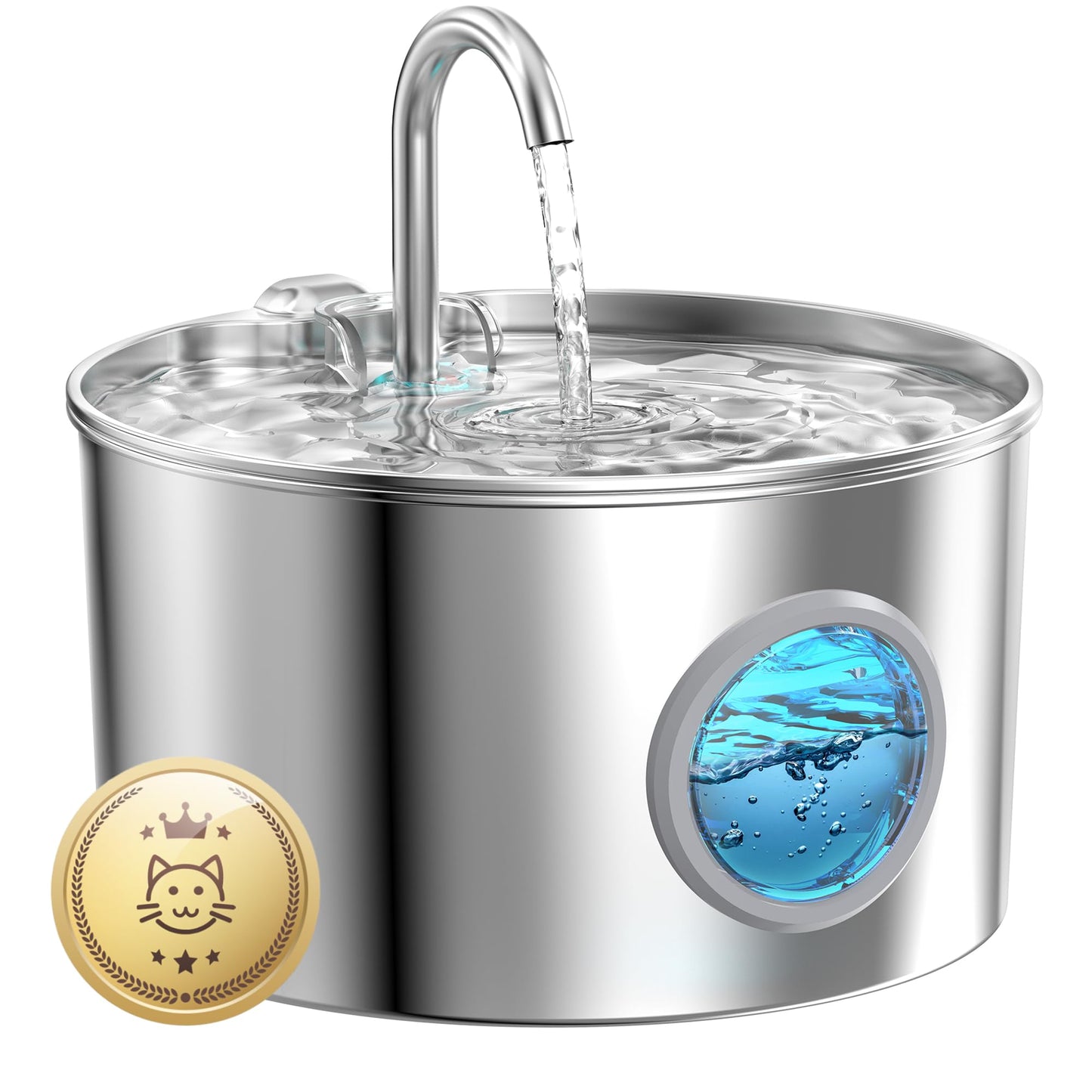 Cat Water Fountain for Drinking: Stainless Steel Cat Fountain - 2.2L Water Fountain Cat Bowl - Pet Water Fountain - Cat Drinking Fountain - Visible Water Level Cat Water Dispensers - GIOTOHUN