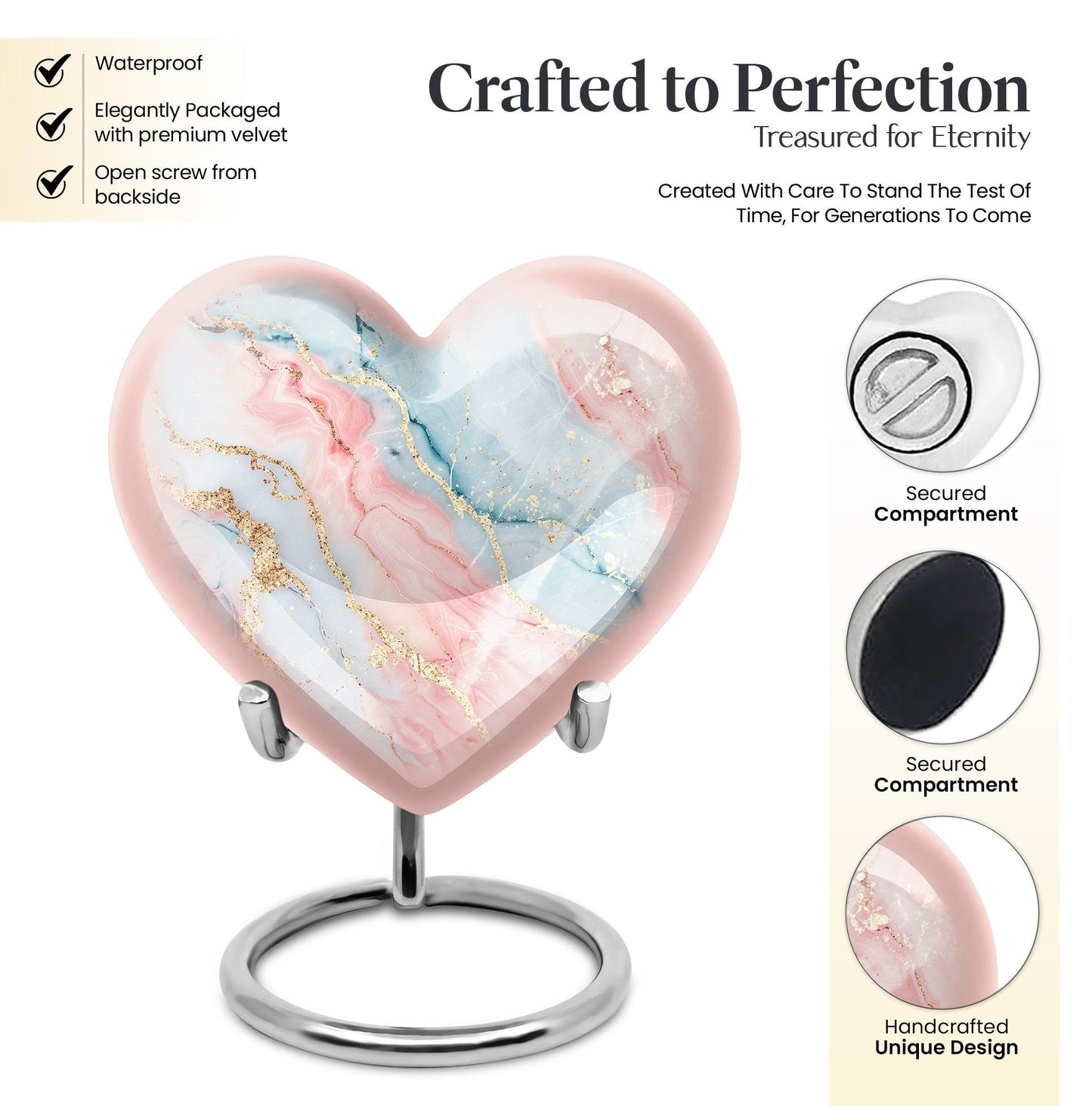 YATHABHISA Blush and Sky Marble Urns for Ashes, Urn for Ashes for Women, Funeral Cremation Urns, Heart Urn, Cremation Urns for Human Ashes, Small Urns for Human Ashes Keepsake (Size - 3inch, 1 Pcs)