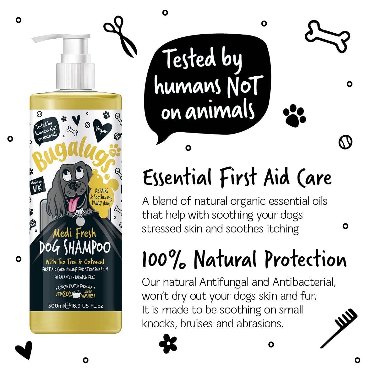 BUGALUGS Dog Shampoo for Itchy Skin, Medi Fresh Natural Safe Sensitive Formula - Soothing Skin Cooling For Skin Irritation and anti itch