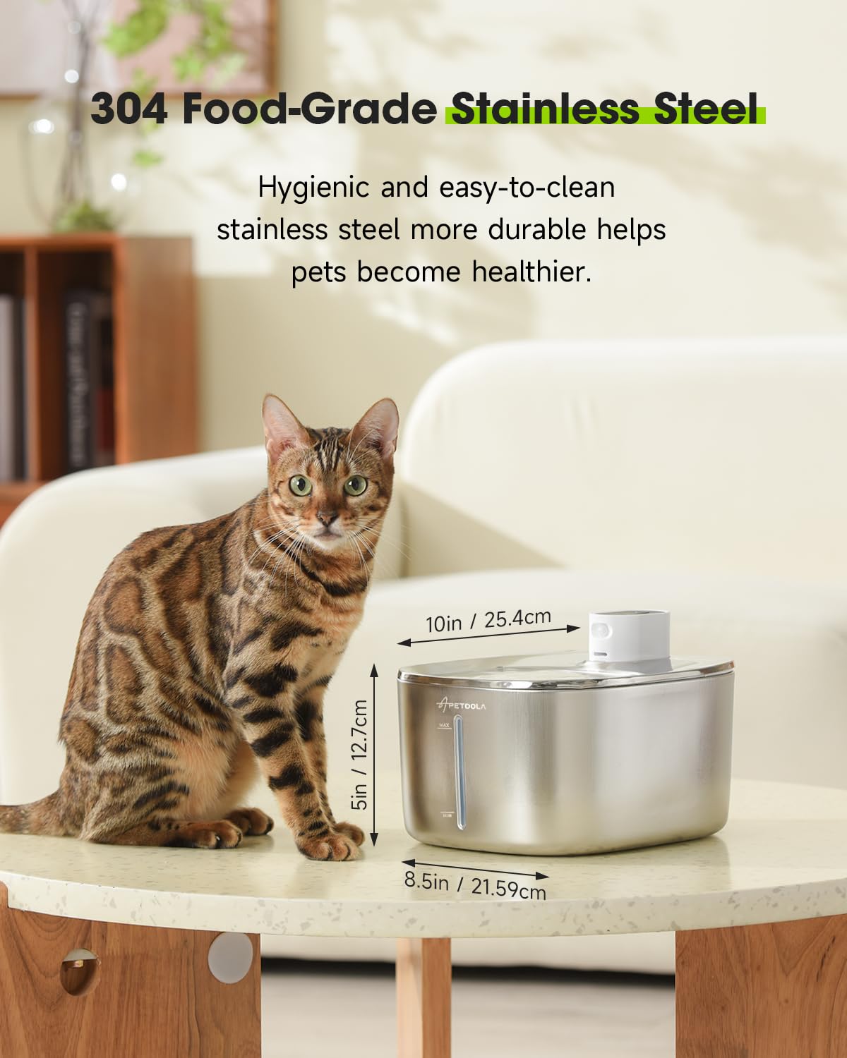 APETDOLA Stainless Steel Cat Water Fountain, 135 fl oz/4L Wireless Cat Fountain for Drinking, Automatic Water Fountain Cats Bowl for Pets and Dogs (white, 1 filter)
