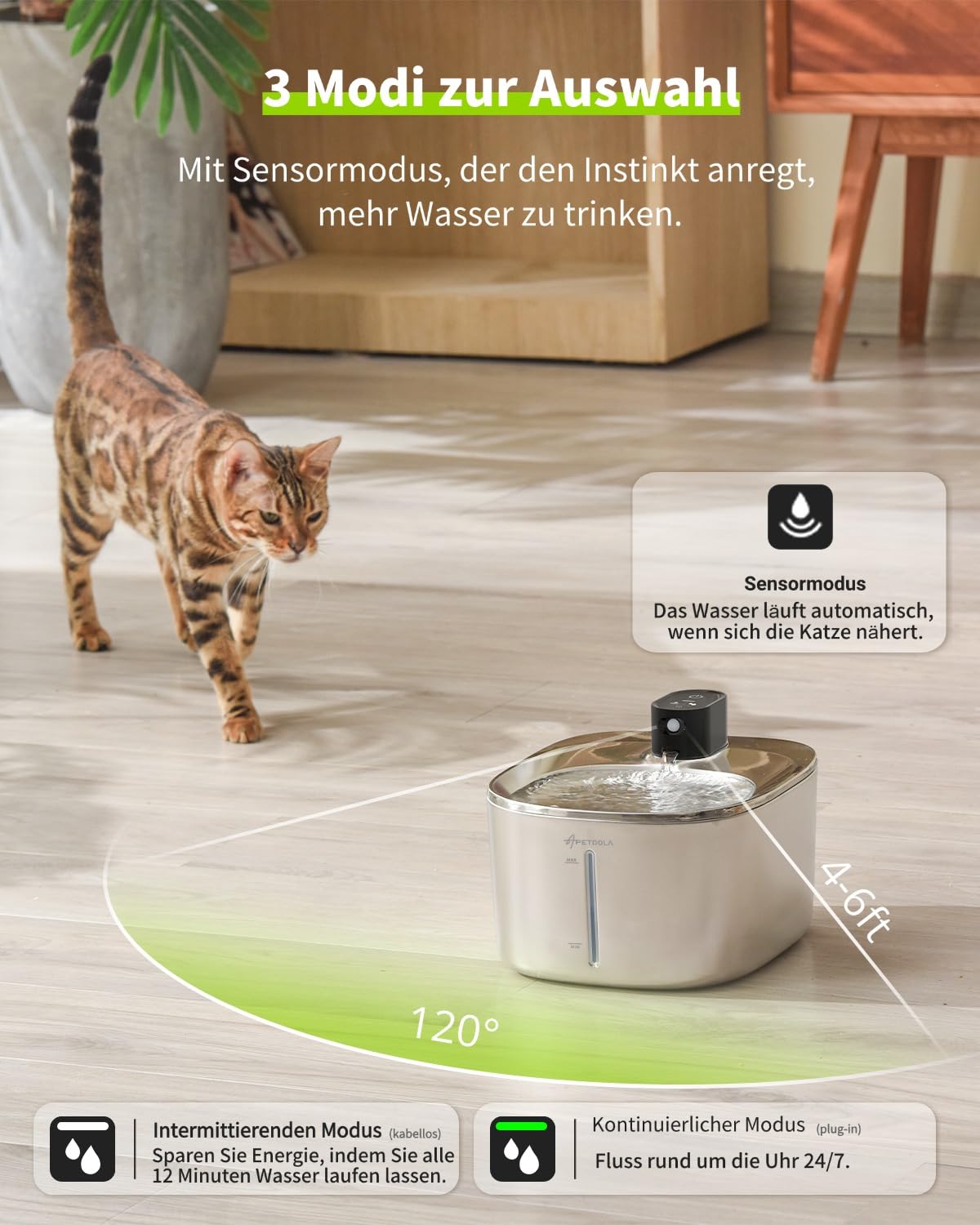 APETDOLA Stainless Steel Cat Water Fountain, 135 fl oz/4L Wireless Cat Fountain for Drinking, Automatic Water Fountain Cats Bowl for Pets and Dogs (white, 1 filter)