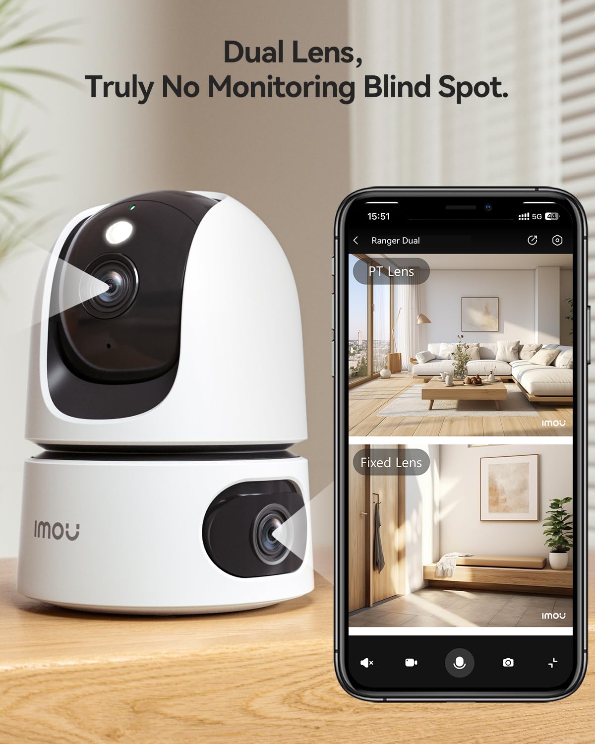 Imou Dual-Lens 2K+2K Indoor Security Camera, House Security Camera 360°Full Coverage, Pet Baby Camera with APP, Color Night Vision, Human/Pet/Sound/Motion Detection, Siren Spotlight, 2.4GHz Only