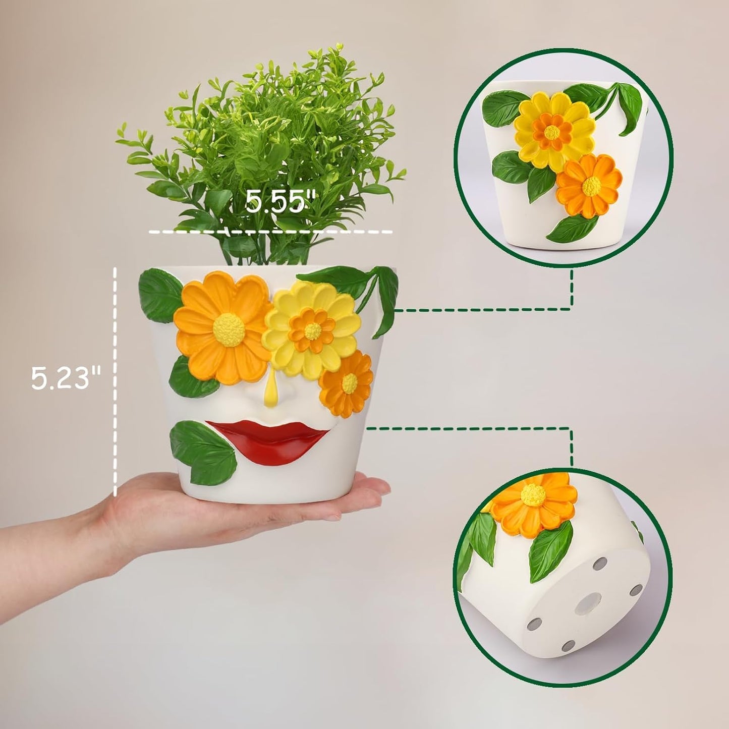 AmiCera Abstract Face Plant Pots, Funny Flower Planter Pot for Indoor Plants, Unique Cute Head Planters with Drainage, Eclectic Aesthetic Colourful Succulent Pots, Funky Garden Gift Home Decoration